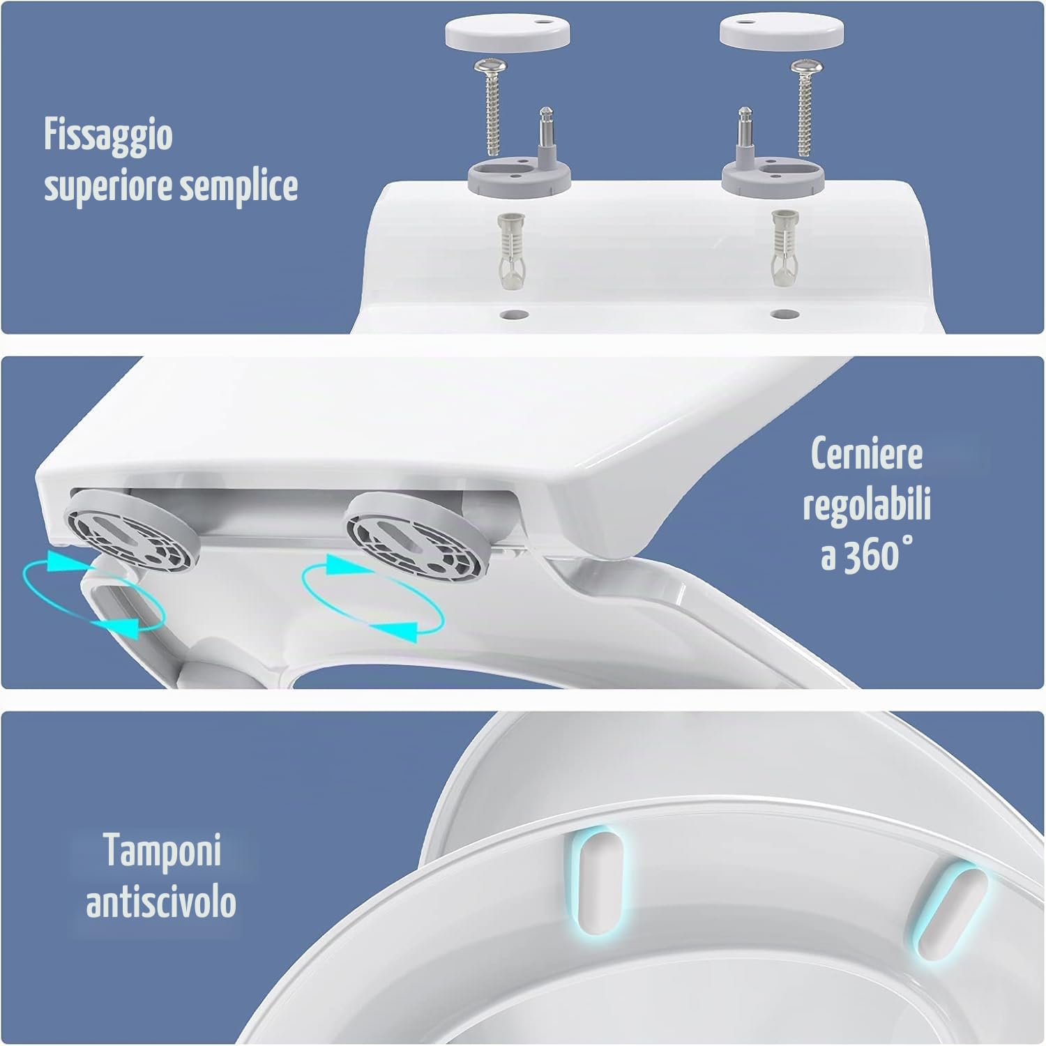 STOREMIC Copriwater con abbassamento automatico, coperchio WC magnetico, per bambini, funzione rilascio rapido, sedile regolabile, forma O, bianco