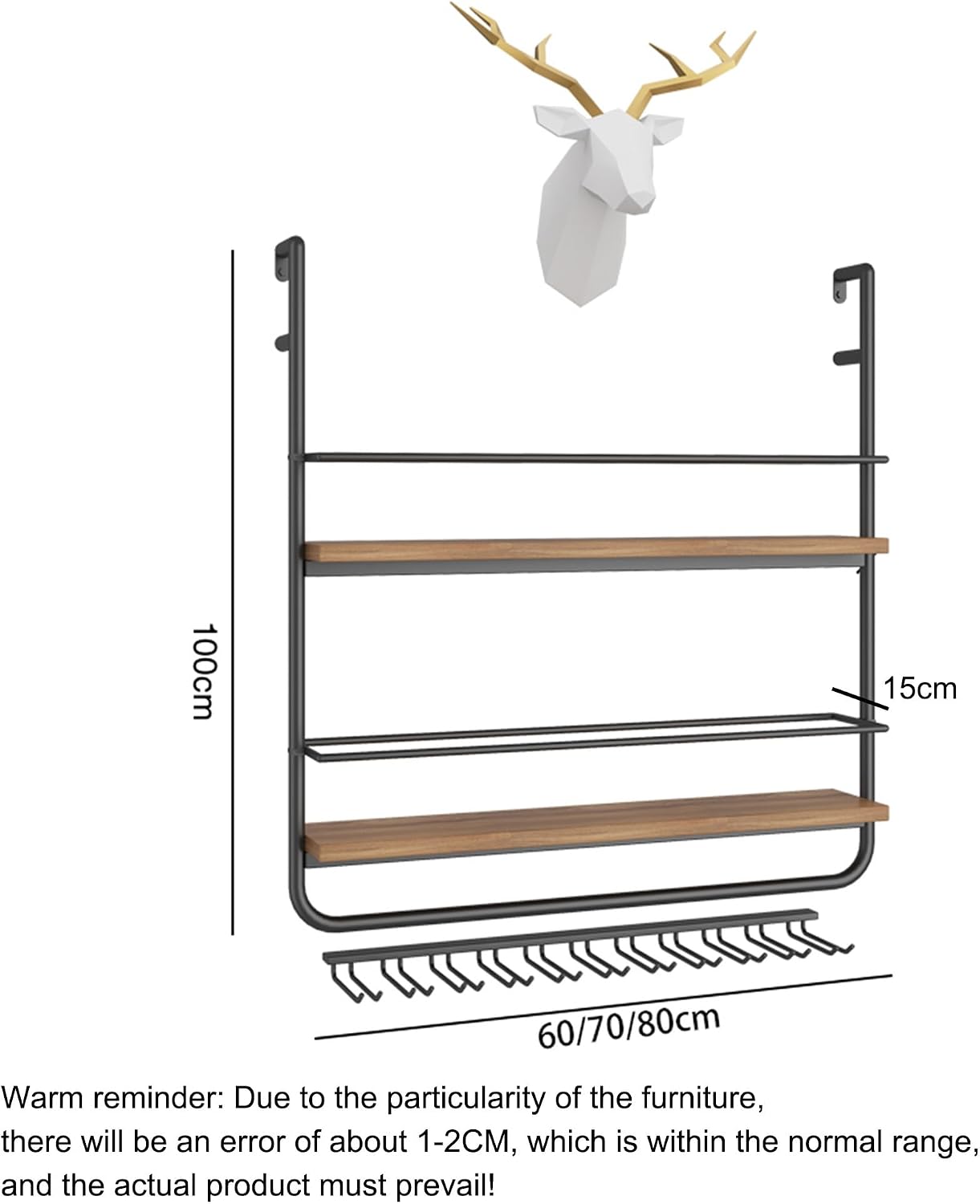 Wine Rack Wall Mounted with Light Floating Bar Shelves Hanging Wine Rack Liquor Shelf Racks Wall Mounted for Wine Bottles with Wine Glass Holder Rack for Home Bar Dining Room Kitchen Cafe(Black,60*15*