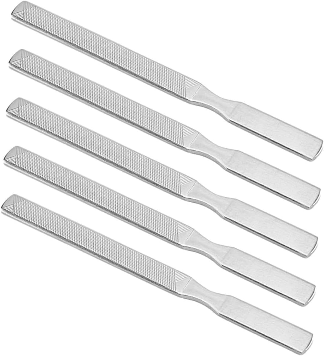 TEHAUX 5pcs Stainless Steel Nail Files Four-Sided Metal Buffers for Fingernail Toenail Care Portable Travel Manicure Pedicure Tool for Women Men Salon Use