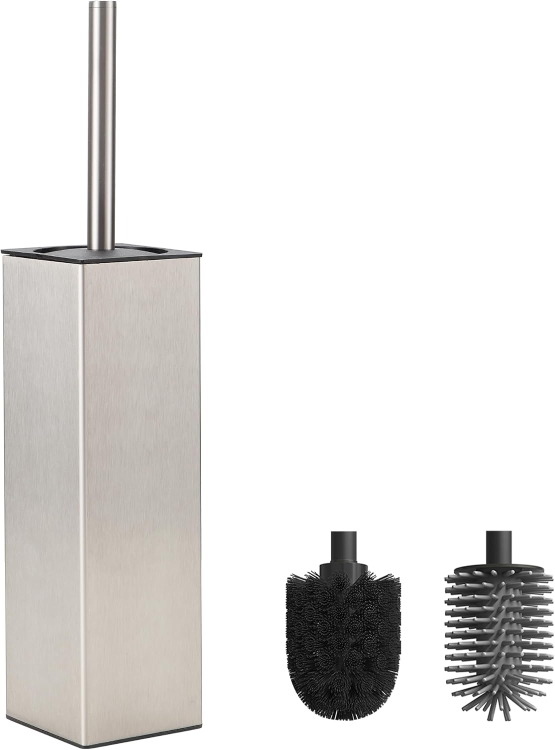 BVL Gebürstet WC Bürsten & Halter, Metall Toilettenbürste Inklusive 2 Bürstenköpfe, Freistehende Quadratisch Silikon Toilettenbürste für das Badezimmer
