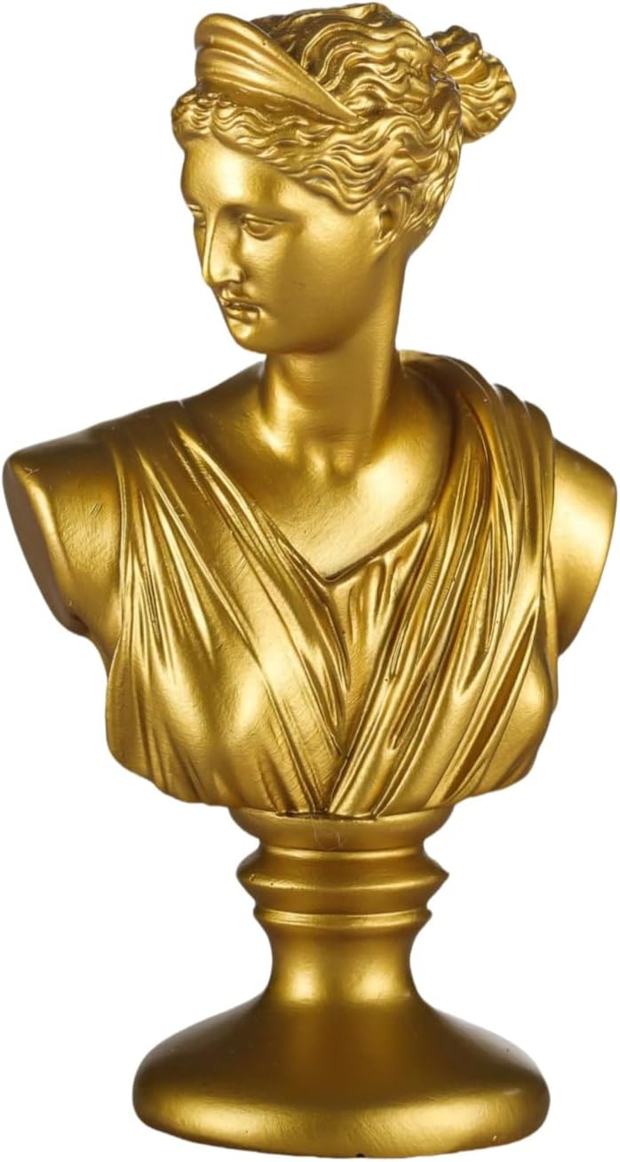 Greek Goddess Bust Statue Sculpture Home Decorations, Classic Aphrodite Ancient Greek Mythology Head Statue Decor for Bookshelves, Shelves, Partition Decor (Gold)