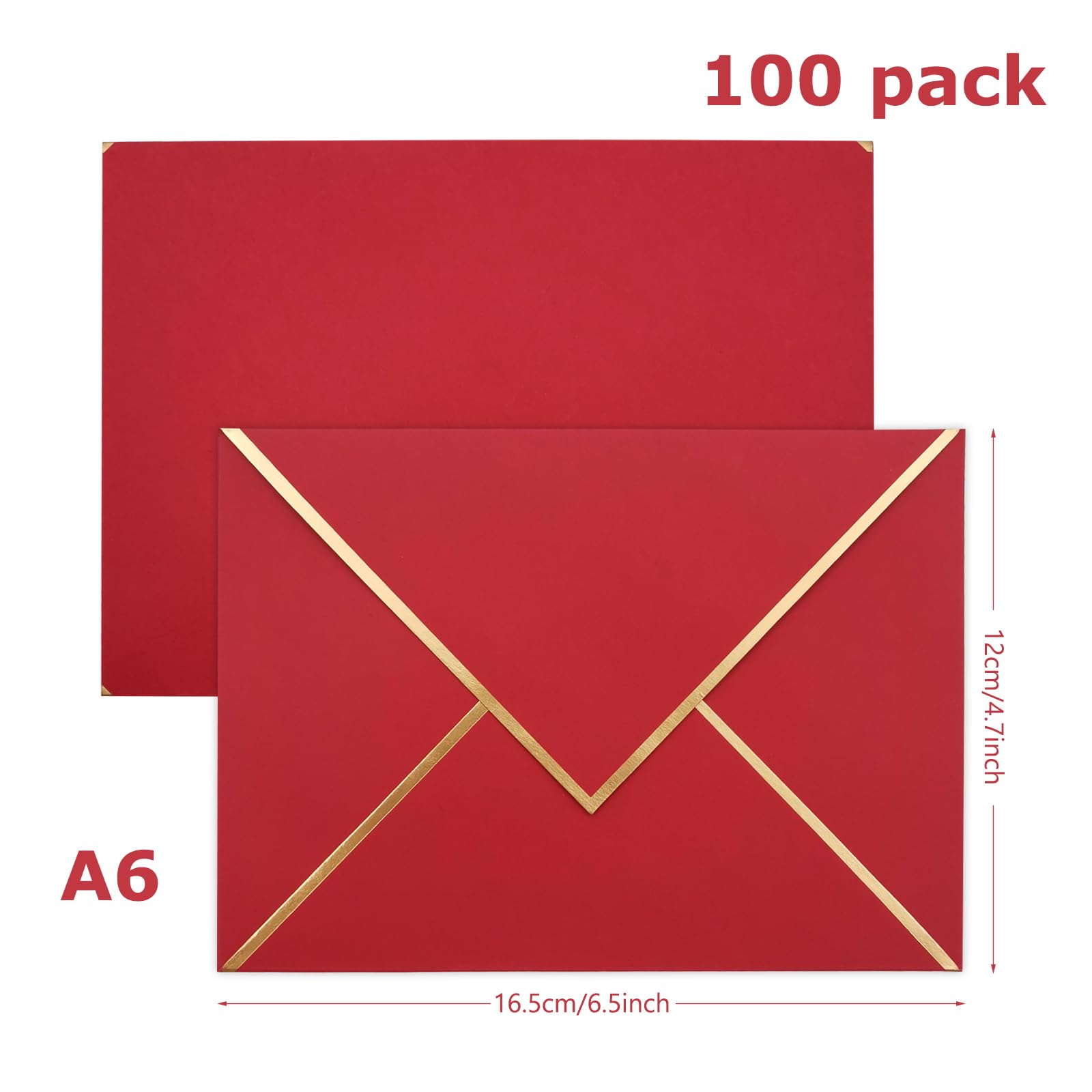 Lot de 100 enveloppes auto-adhésives pour invitations de 10 x 15 cm avec enveloppes autocollantes A6 pour mariages, invitations, photos, cartes postales, cartes de vœux (rouge)