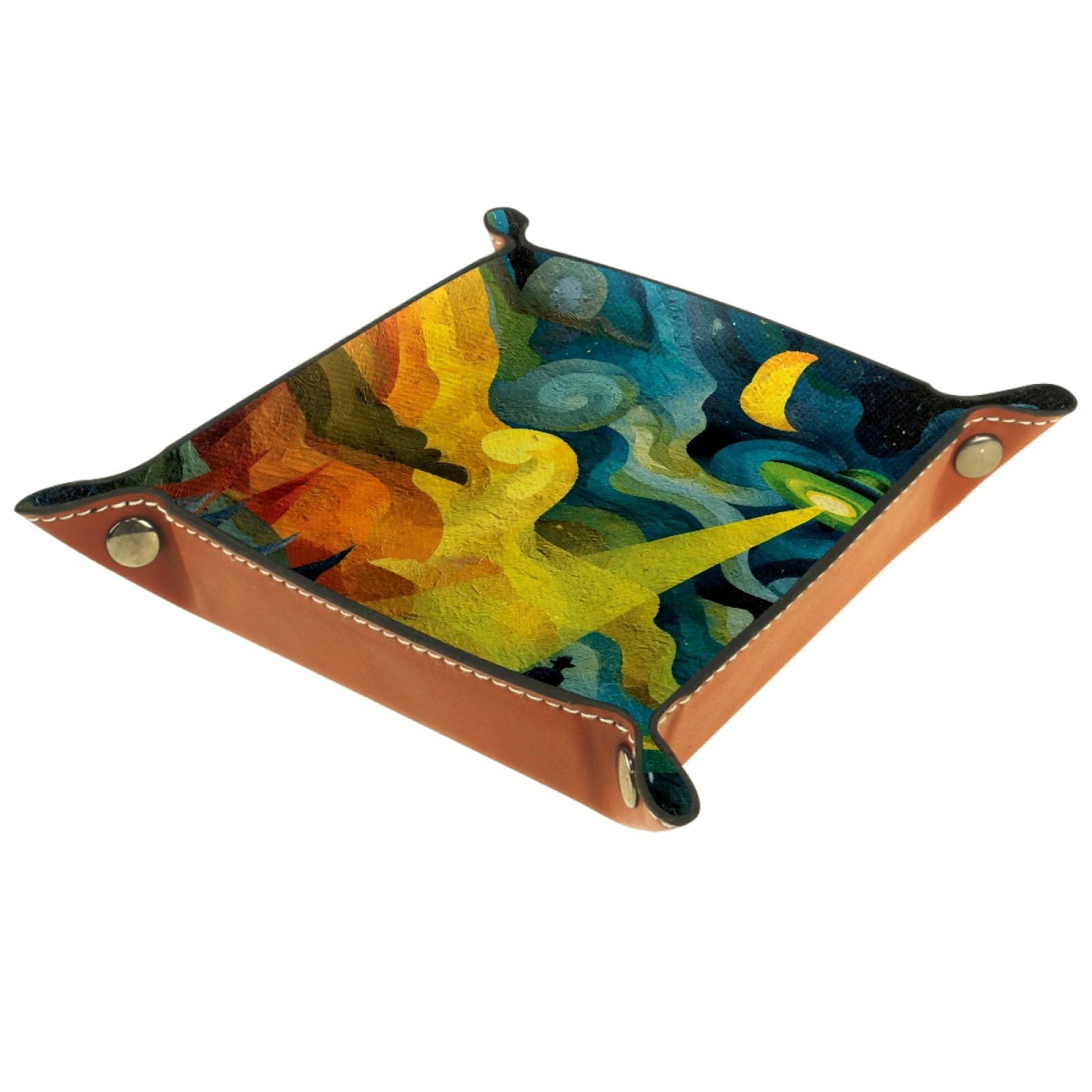 VAPOKF Cartoon UFO Moon Portable Folding Dice Rolling Tray, Microfiber Leather Dice Holder for Dice Games Like RPG, DND and Other Table Games