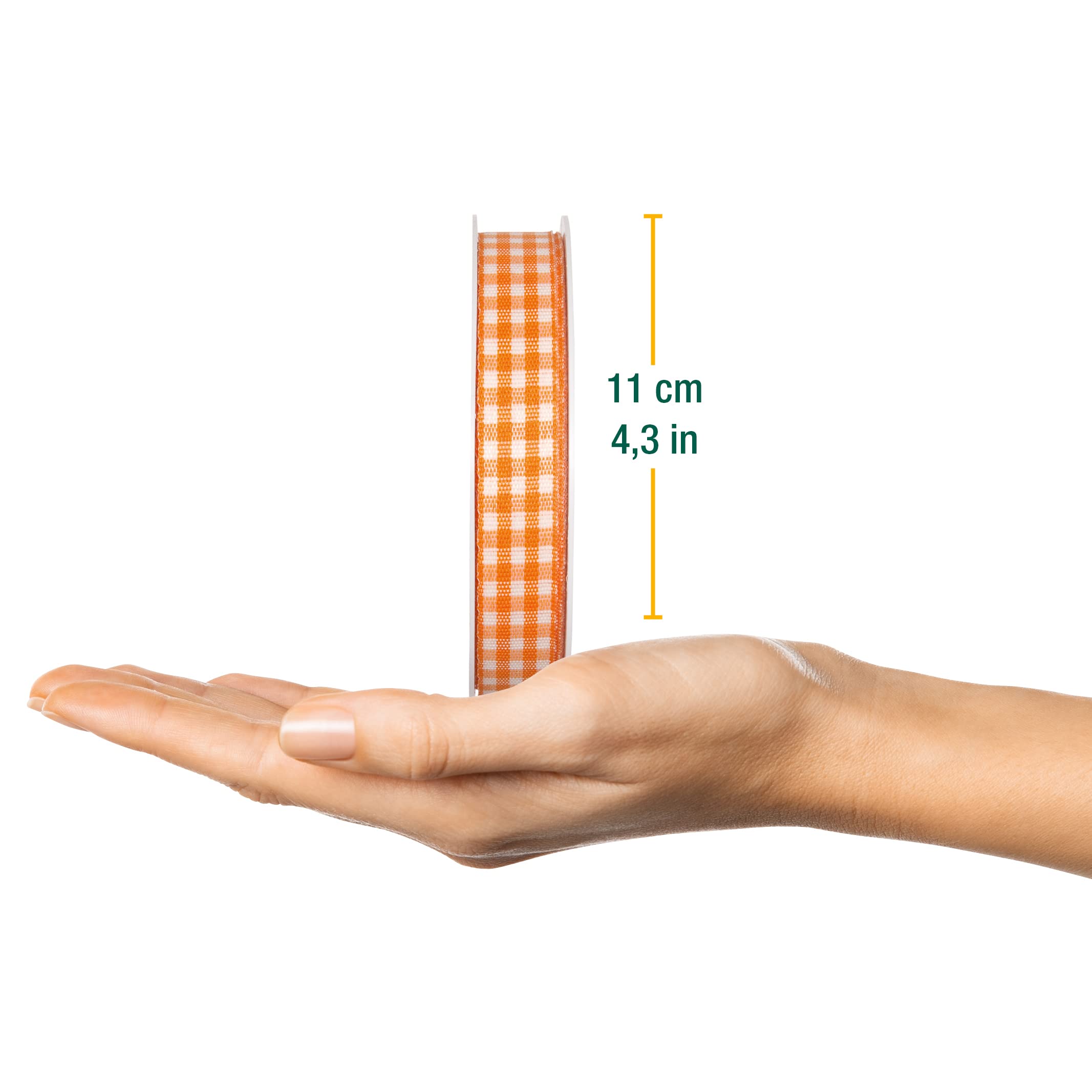 Halbach Seidenbänder Vichy 15mm Orange Check Ribbon for Gift Wrapping Celebration Ribbon, 15 mm - Image 2