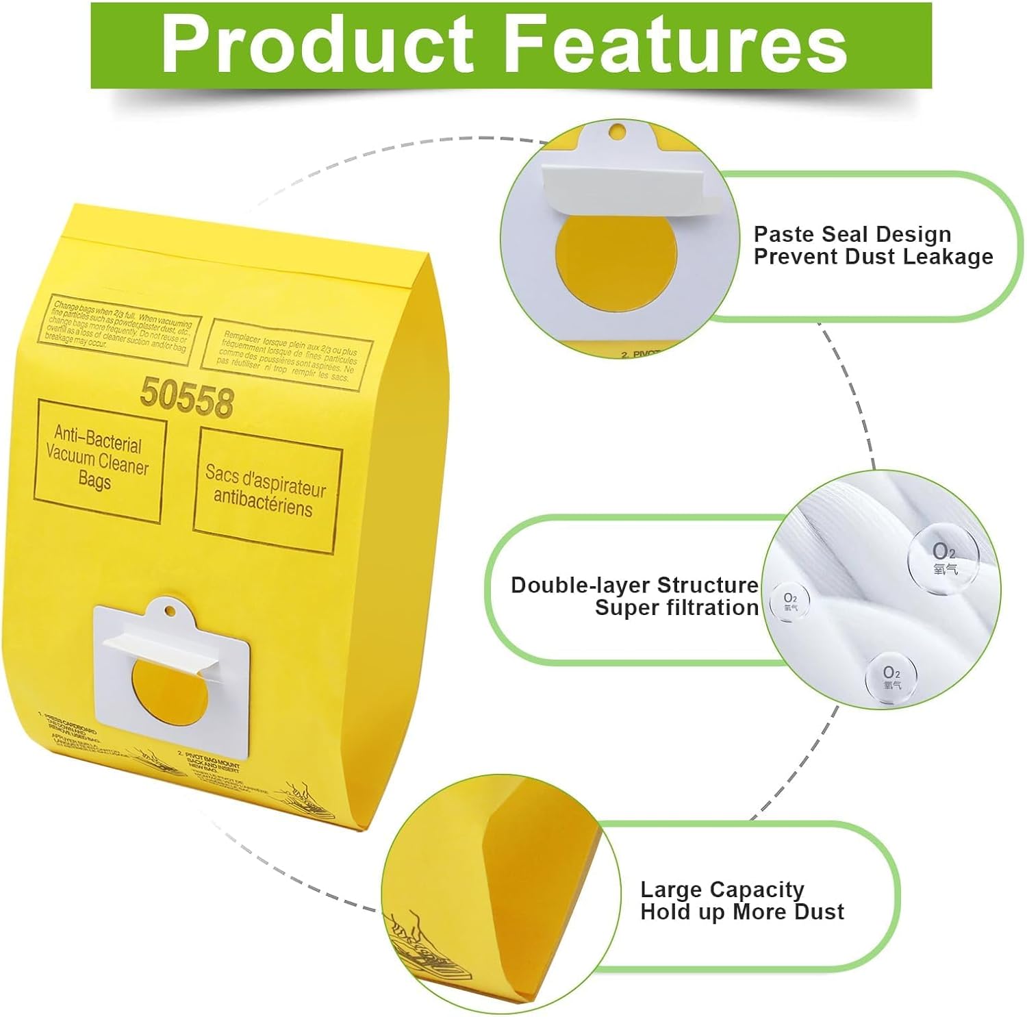 40 Pack 50558 Type C/Q Vacuum Cleaner Bags Compatible with Kenm.ore Canister Type C/Q 5055,50557,50558 (40)