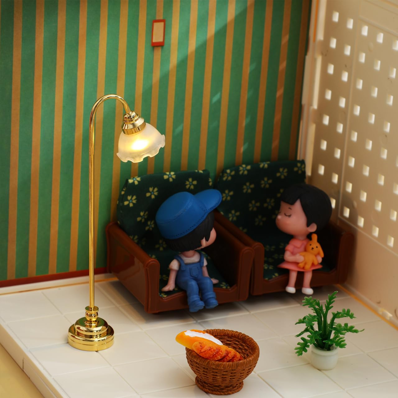 DEEPCRAFF 1/12 Scale Dollhouse Miniature Table Lamp - Decorative Gold Led Light for Doll House Furniture & Miniature Lighting Accessories