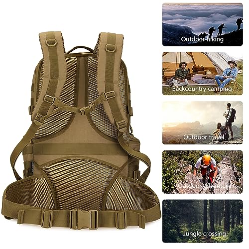 KXBUNQD Militärischer taktischer Rucksack, 50 l, Wandern, wasserdicht, groß, Militärrucksack, 3-Tage-Rucksack, Molle-Tasche, Khaki, 50L… – Ansicht 3