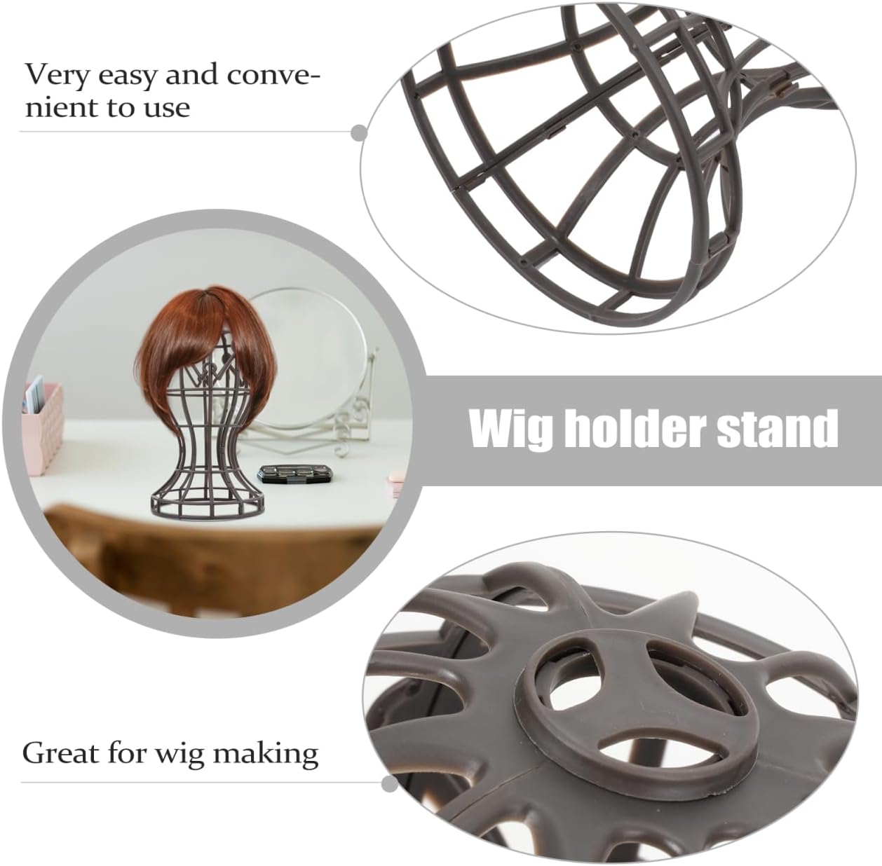 BESTYASH Portable Wig Stand 2-Pack Plastic Wig Holder for Hair Styling Display and Extension Organizer 5.90X5.90X11.41 Inches Salon Home Use