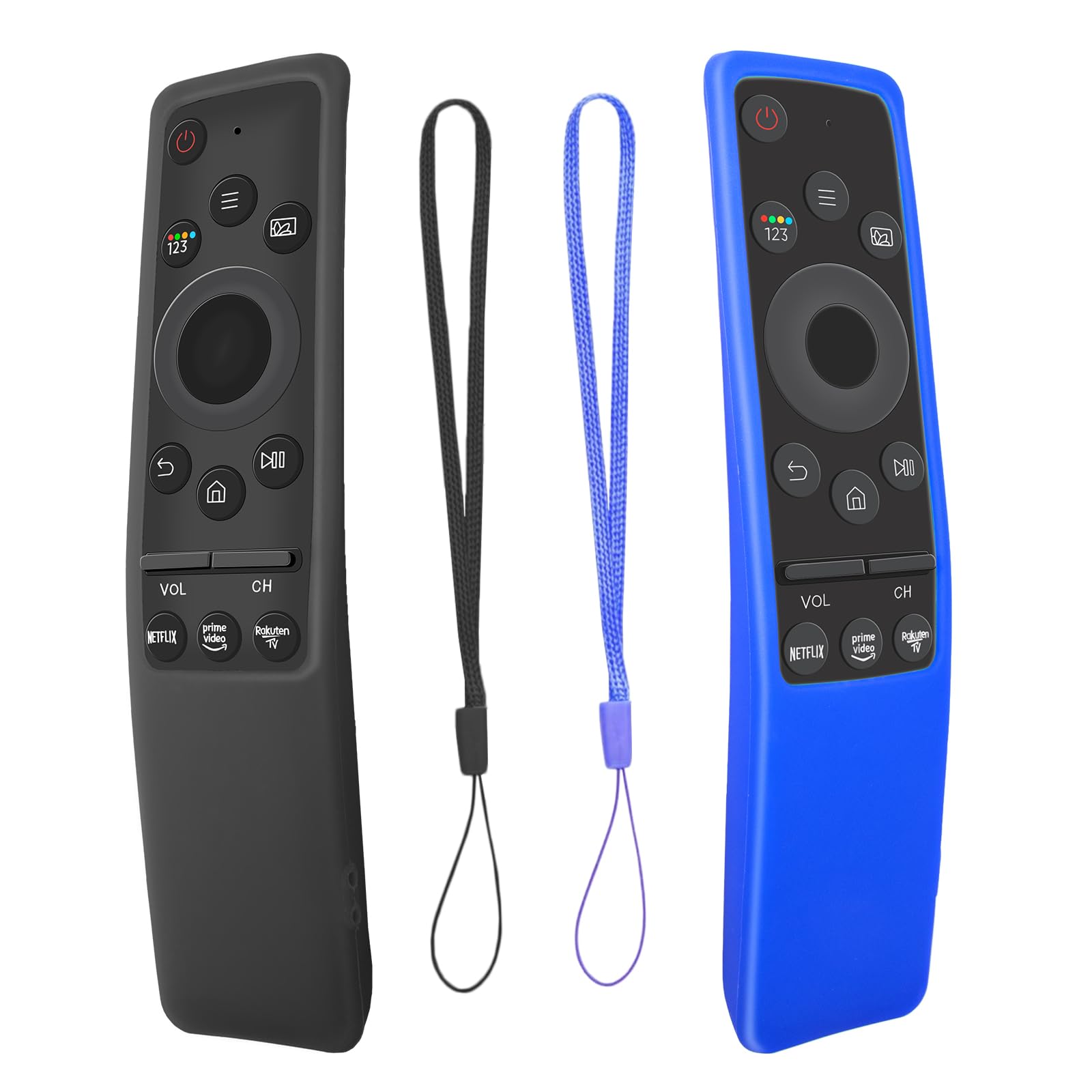 Lot de 2 coques de protection en silicone pour télécommande Samsung BN59 Series phosphorescentes (bleu ne brille pas + noir non brillant)