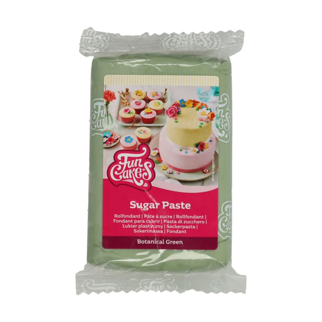 FunCakes Sugar Paste Botanical Green, Easy to Use, Smooth, Flexible, Soft and Pliable, Perfect for Cake Decorating, Halal, Kosher and Gluten Free, 250 g