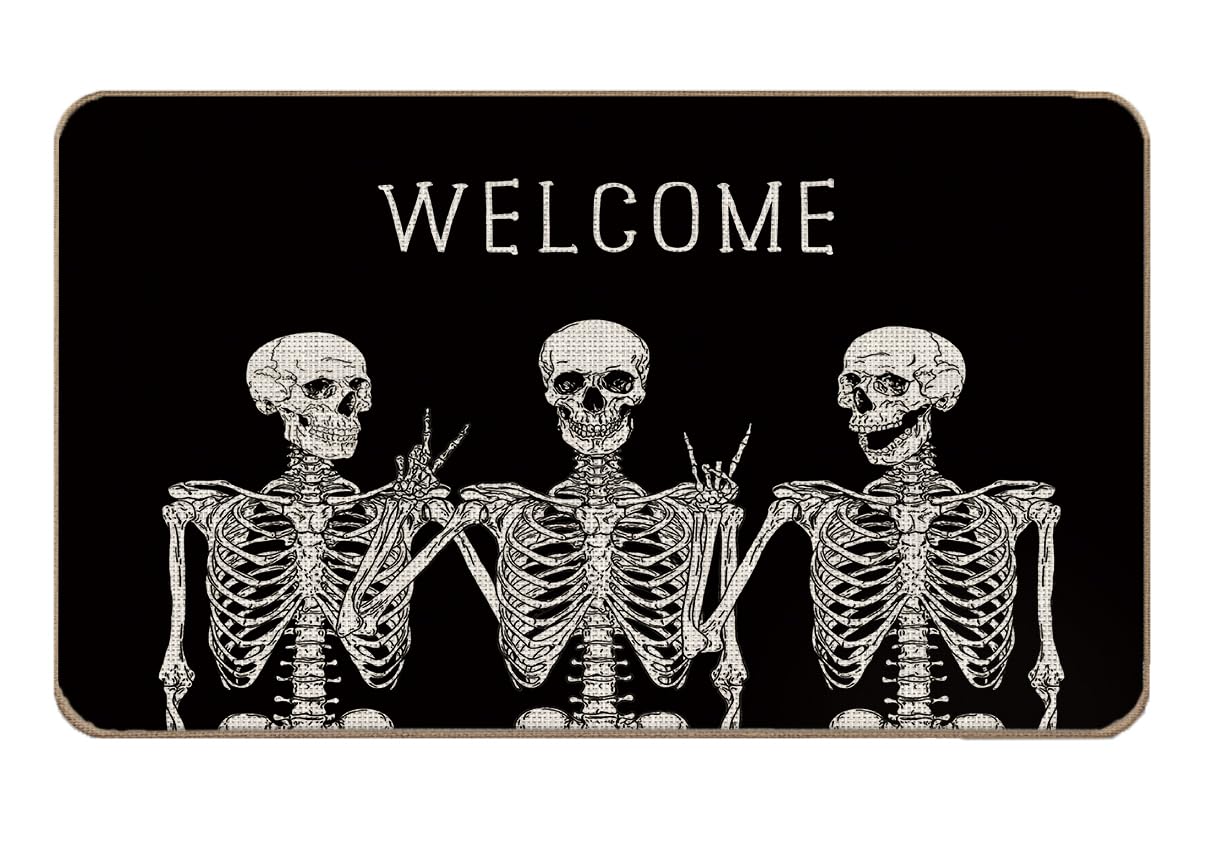 Halloween Door Mat Doormat,Halloween Welcome Mat,Halloween Skull Doormat Skeleton Door Mat Outdoor Indoor Entrance Floor Mat,Halloween Skull Skeleton Decor,17"X30"