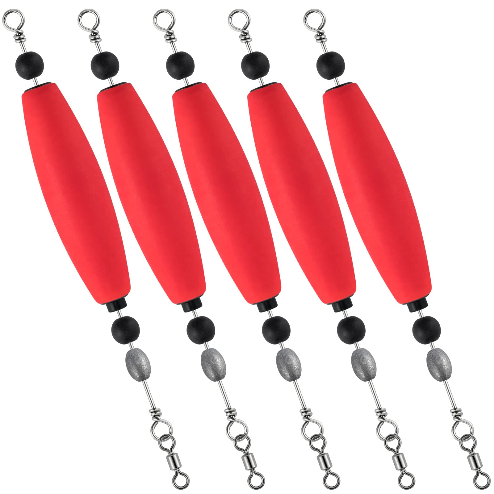 Dr.Fish 5 Pack Catfish Float Rigs Fishing Popping Float Santee Cooper Rig Fishing Bobbers Rattling Float EVA Foam Peg Floats Sinker Swivel Beads Saltwater Rig Bait for Catfishing Bait Rigs Tackle