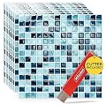 XFasten Square Peel and Stick Backsplash for Kitchen 10pcs 12” x 12” w/Cutter Blue Black Mosaic Kitchen Backsplash Tile Peel and Stick on Self Adhesive Backsplash Tile for Kitchen and Bathroom