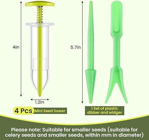 Miniatura 8 de Mini dispensador de semillas de siembra de 4 piezas, pequeño esparcidor de semillas con 2 herramientas de trasplante manual de semillas, mini