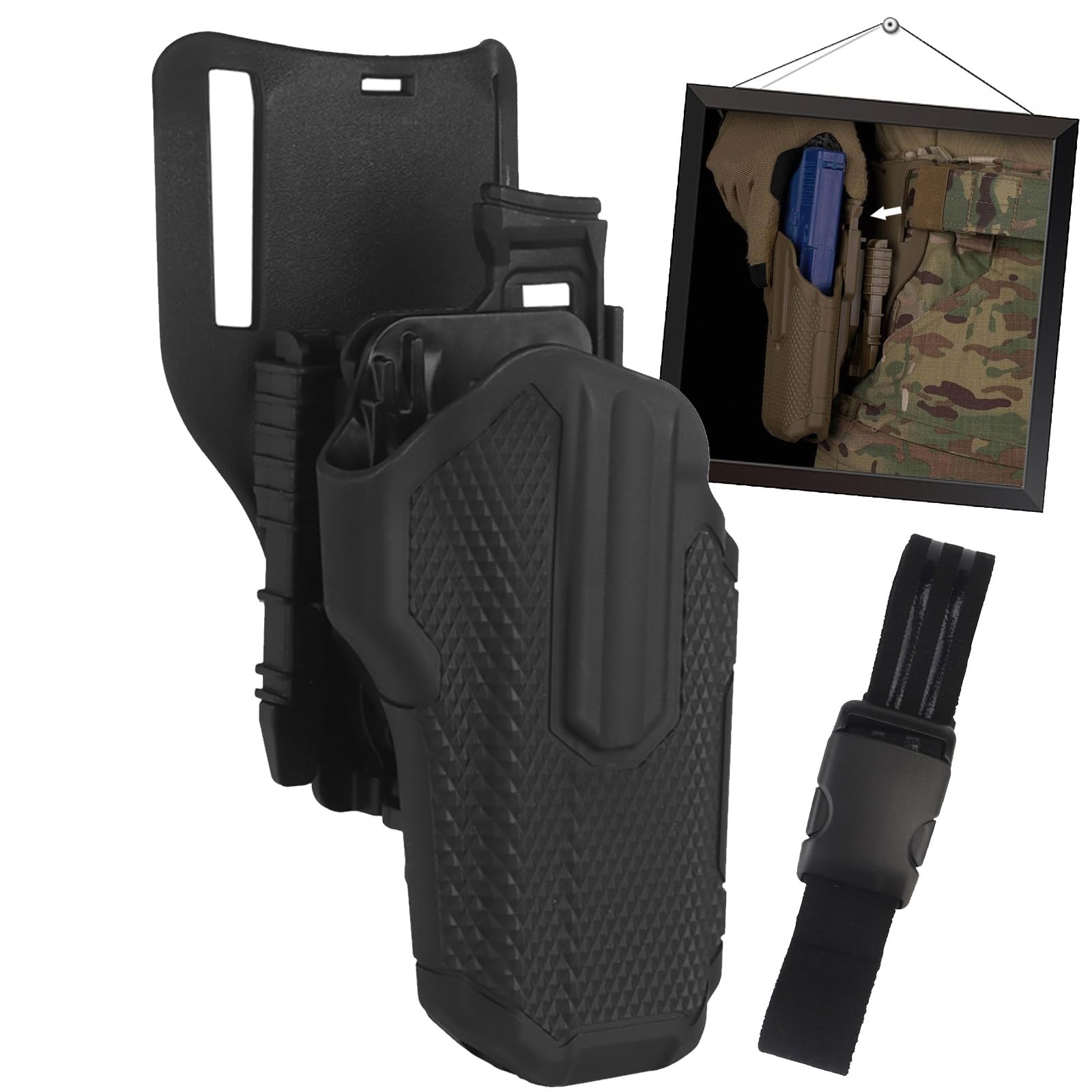 Fondina Tattica Per Pistola + Set Di Cinghie Per Coscia Con Sgancio Rapido QLS, Accessorio Universale Per Fondina Da Caccia Per Softair Paintball E Tiro