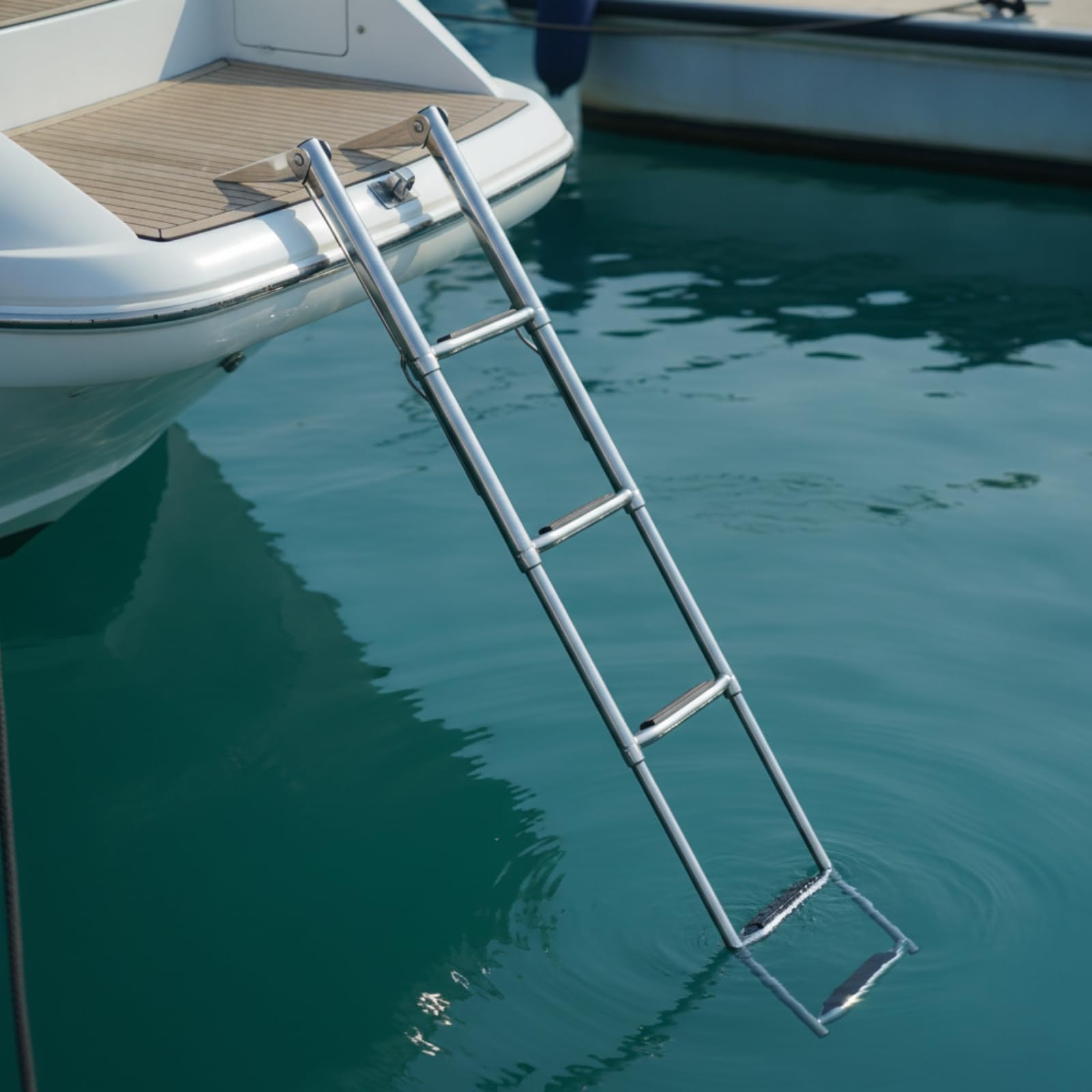 MERIGLARE Échelle Marine Rétractable Pliable en Acier Inoxydable Poli avec Supports Montage Supérieurs pour Accès Stable aux Yachts Voiliers Docks