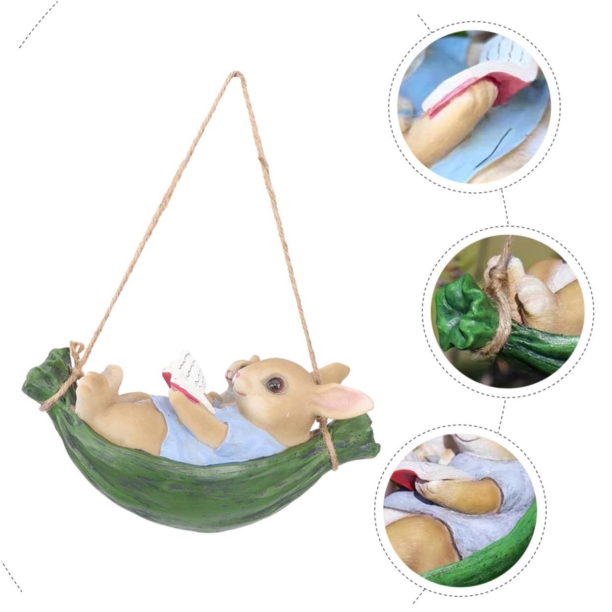 Kisangel Statua Coniglio Con Dondolo in Materiale Polimerico Per Giardino Esterno Decorazione Sospesa Per Alberi Artigianato Simulazione Coniglietto Per Patio e Cortile