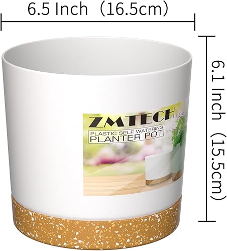 Miniatura 3 de ZMTECH Macetas para plantas, juego de 6 macetas de plástico de riego automático de 6.5 pulgadas con orificio de drenaje y platillo, maceta