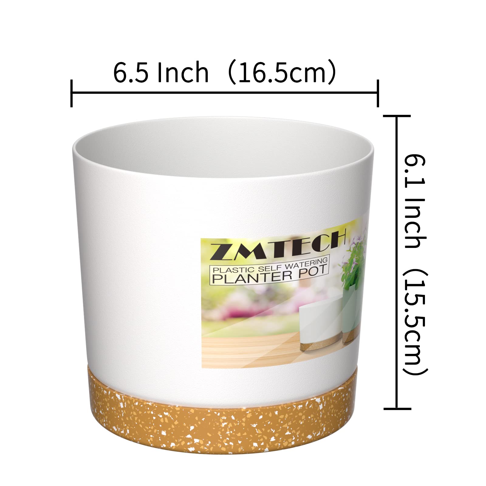 ZMTECH Lot de 6 Pots de Fleurs en Plastique avec Soucoupe à Auto-Irrigation avec Trous de Drainage pour intérieur et extérieur Blanc 16,5 cm