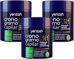 Kit 3 Mascara Cronograma Capilar 3 Em 1 Tratamento Cabelos Cacheados Vegano Yenzah 480g