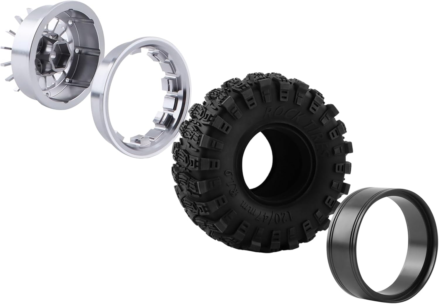1.9 Beadlock Wheels and Tires Set, 120/47mm RC Tires, 16 Spoke Aluminum Beadlock Wheels Rim Hub for 1/10 RC Crawler TRX4 TRX6 SCX10 GEN7 GEN8 D90 VS4-10 Upgrades, Titanium, 4PC