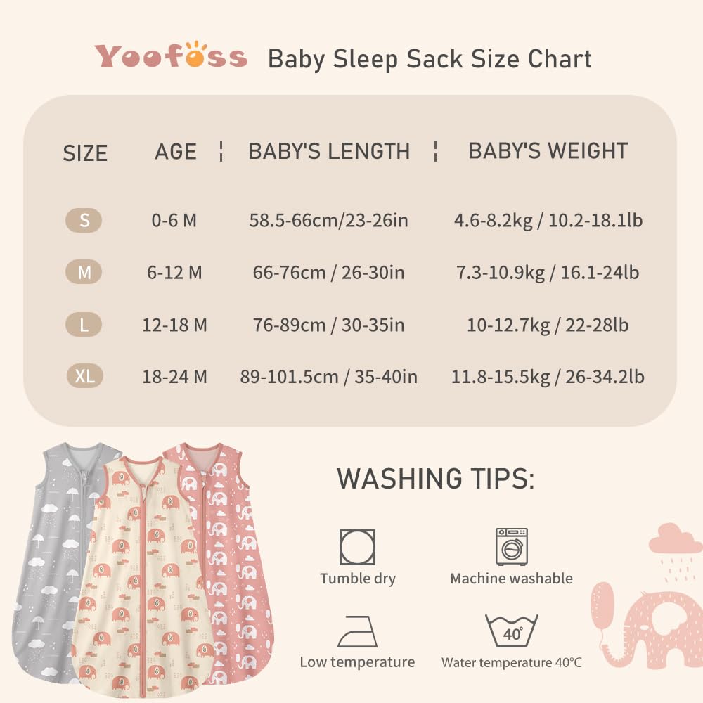 Yoofoss Baby Sleep Sack 12-18 Months Wearable Blanket for Babies 100% Organic Cotton 2-Way Zipper TOG 0.5 Toddler Sleeping Sack 3 Pack, Comfy Lightweight Sleep Sacks
