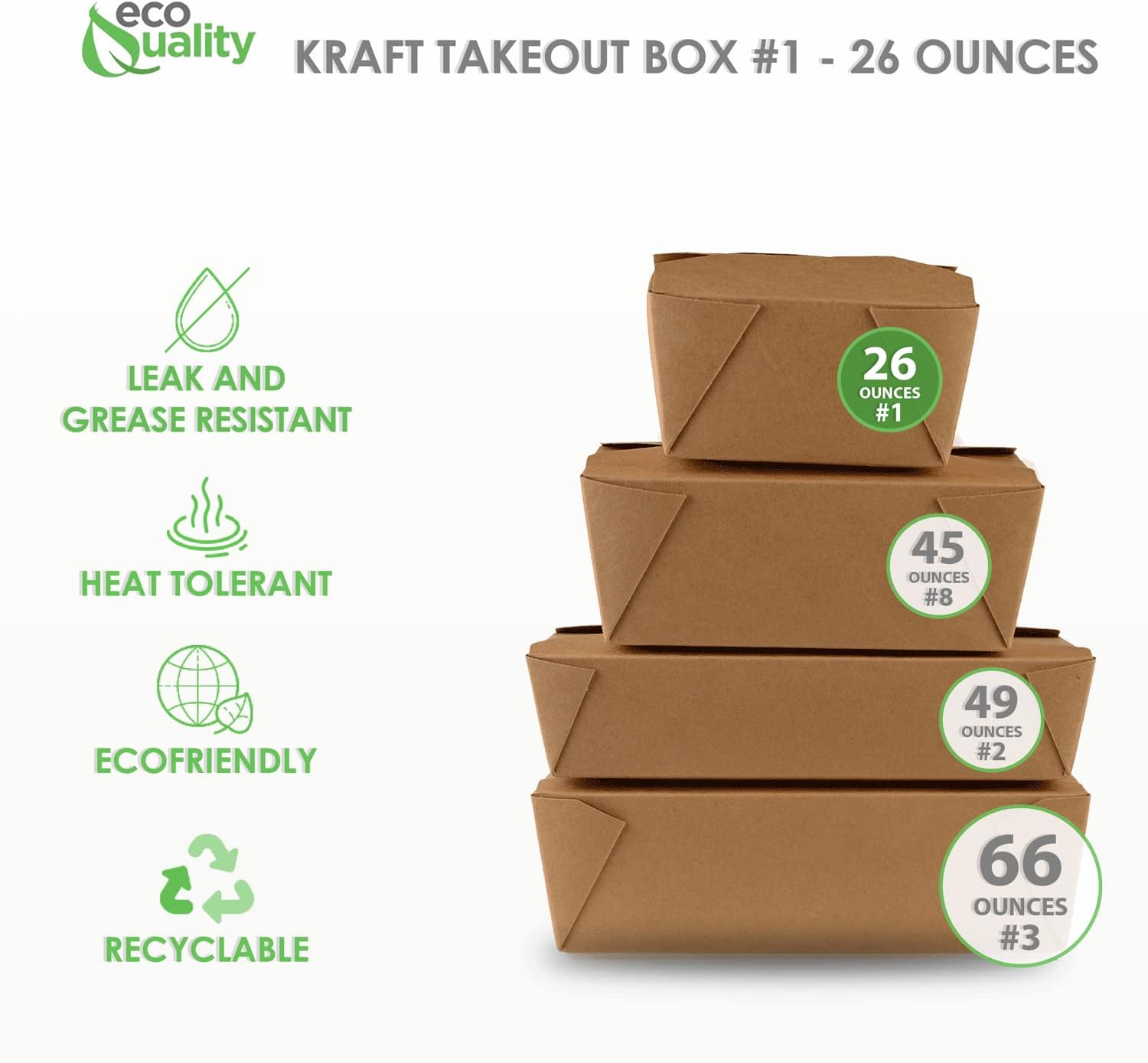 EcoQuality [50 PACK] Take Out Food Containers 26 oz Kraft Brown Paper Box Microwaveable Leak and Grease Resistant - To Go Containers - Restaurant, Catering, Food Truck - Recyclable Lunch Box #1