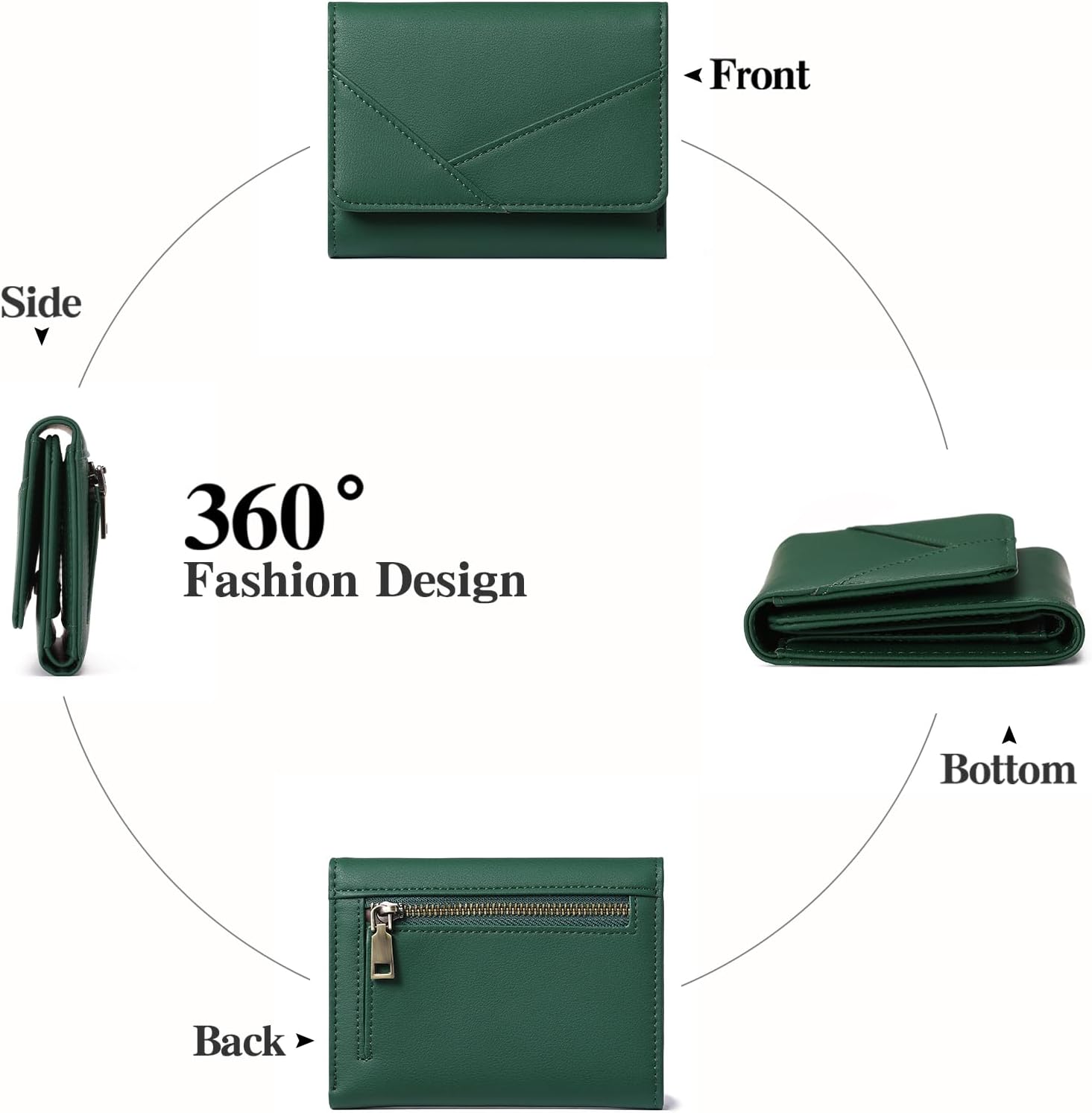 GAEKEAO Small Wallets for Women Leather RFID Blocking Trifold Ladies Wallets Credit Card Holder with Zipper Coin Pocket - Image 5