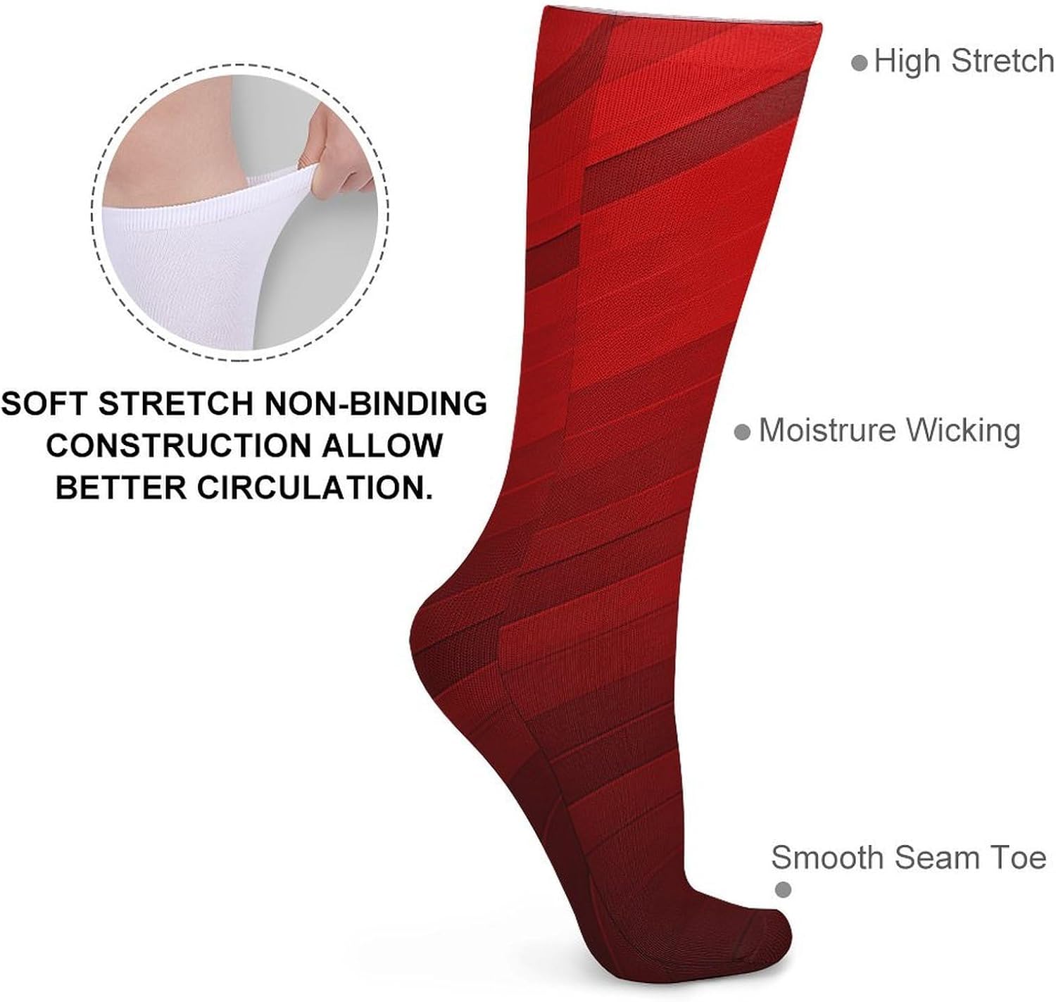 Red Stripe Socks Warm Thick Cozy Crew Hiking Boot Socks Casual Knee High Sock for Women Mom