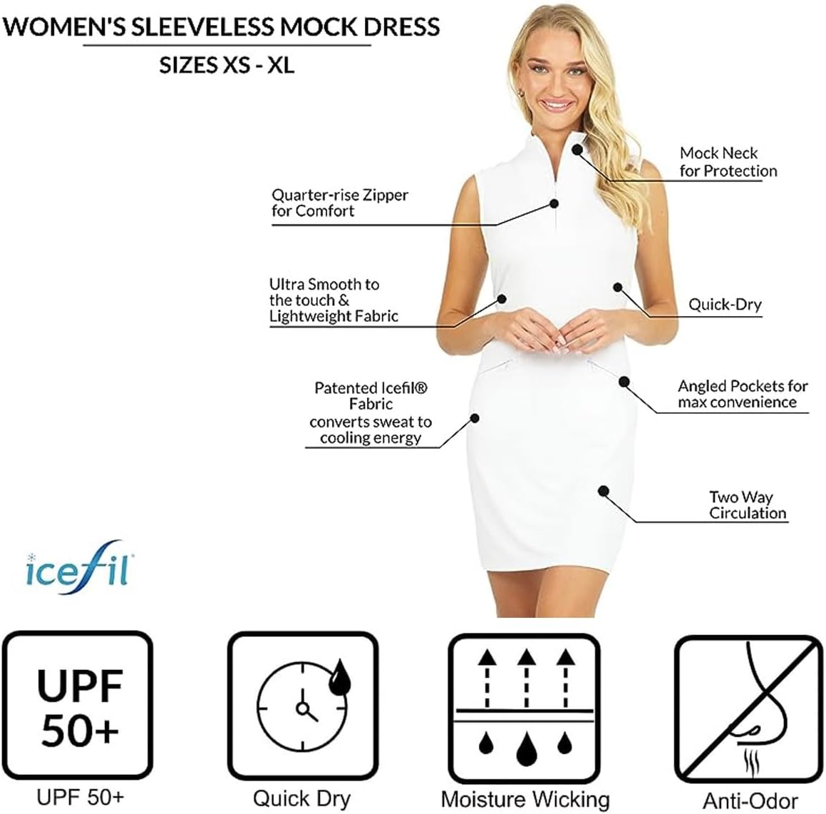 IBKUL Athleisure Wear Sun Protective UPF 50+ Icefil Cooling Mini Check Sleeveless Mock Neck Dress 58754 - Image 3