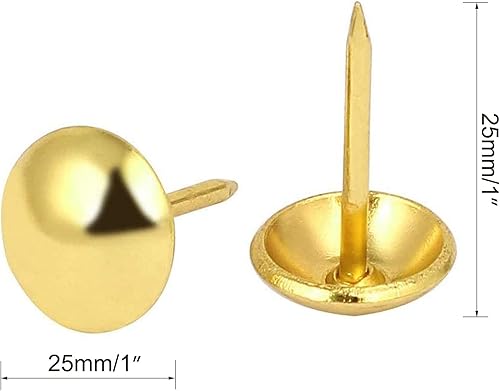 Miniatura 2 de Uñas doradas de tapicería antiguas de 0.984 in, uñas redondas de cabeza grande, tachuelas doradas para muebles, tableros de corcho, muebles de