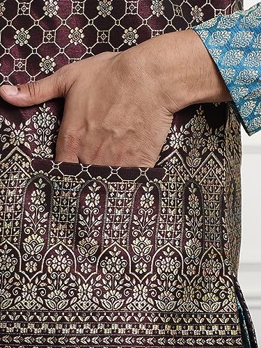Image of SOJANYA (Since 1958 Men's Jacquard Silk Kurta and Pyjama with Nehru Jacket