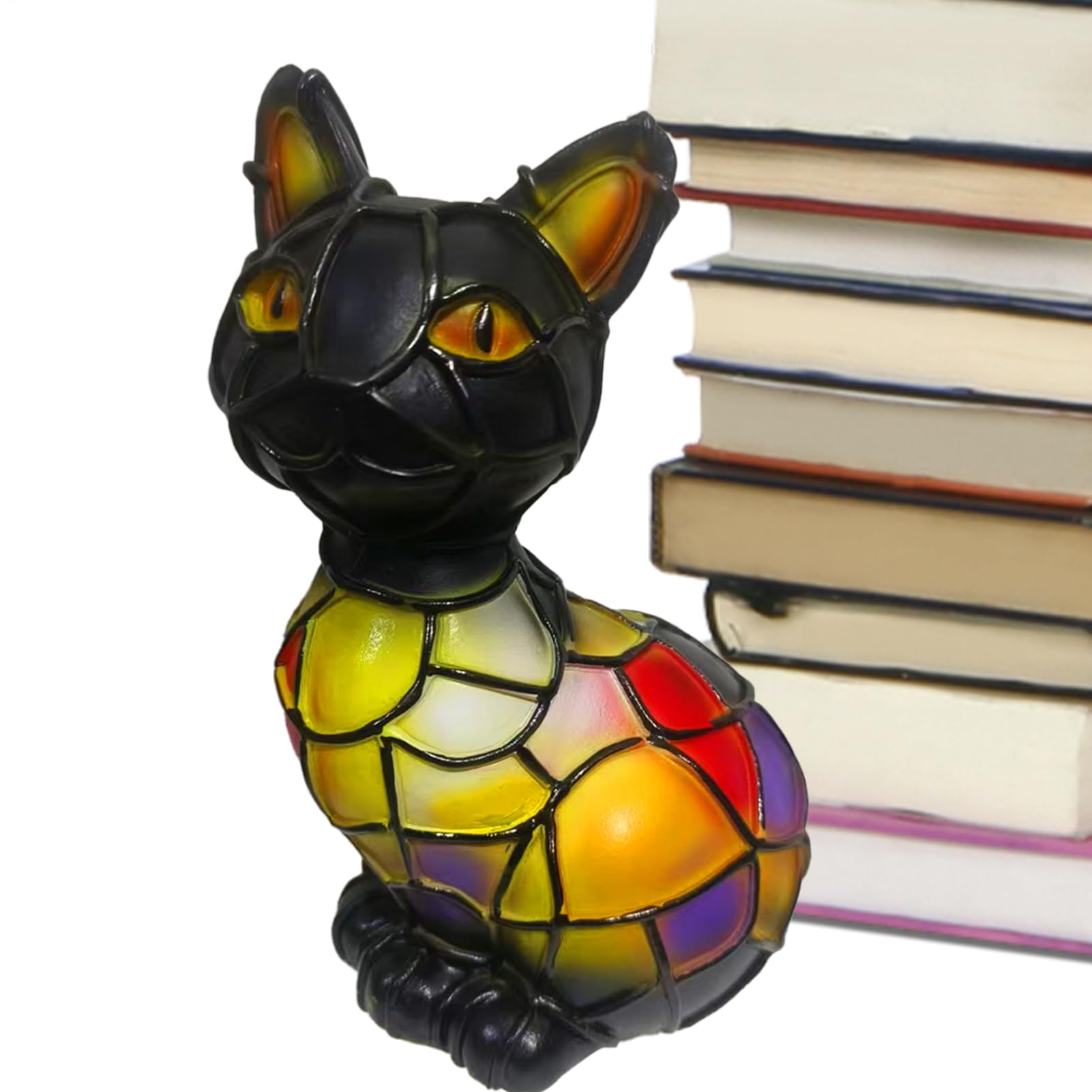 Stained Glass Animal Lamp | Vintage Cat Table Lamp | Animal Art Night Light | Handmade Resin LED | 3D Cute Pet Light for Living Room Bedroom Home Decor