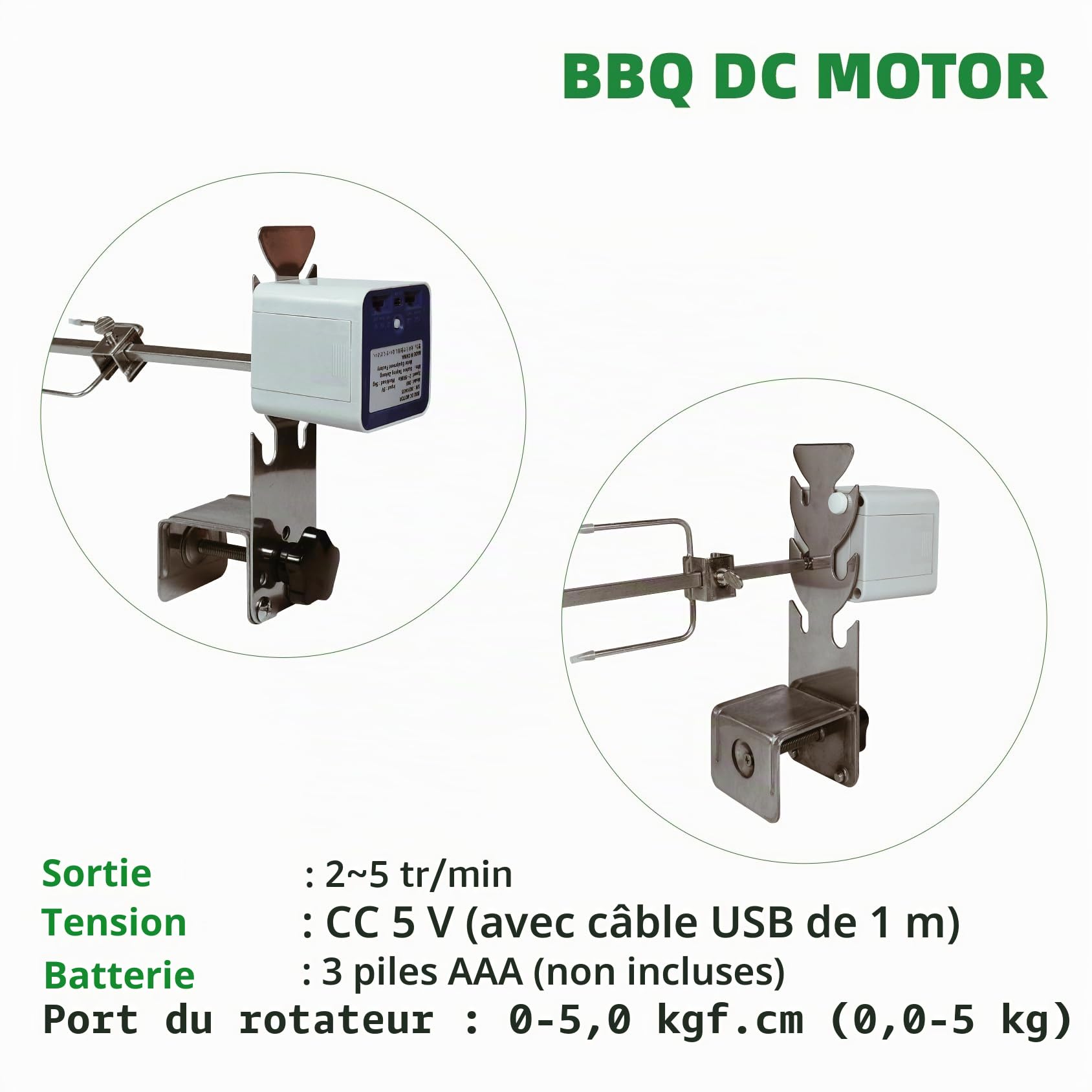 Kit de rôtissoire universel de rechange 5078a - Installation rapide - Portable - Pour camping, barbecue - Trois hauteurs - Longueur réglable - Accessoire de rôtissoire - Fourchette à poulet - Moteur