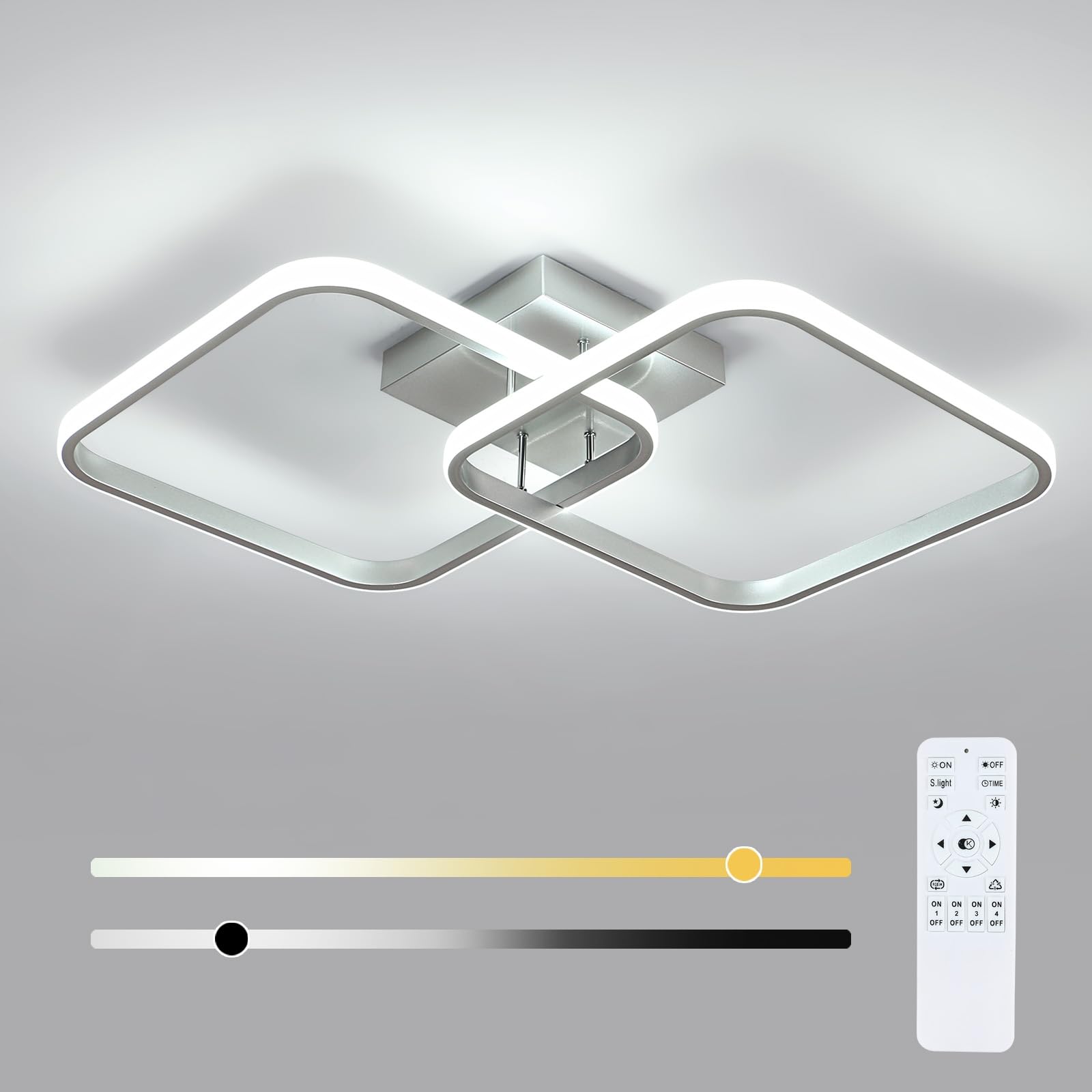 Osairous Lámpara de Techo Regulable 50W 5625LM, Plafon LED Techo con Mando a Distancia, 3000K-6500K, Luz de Techo LED Salon Plateado para Salón Dormitorio Cocina, 64CM
