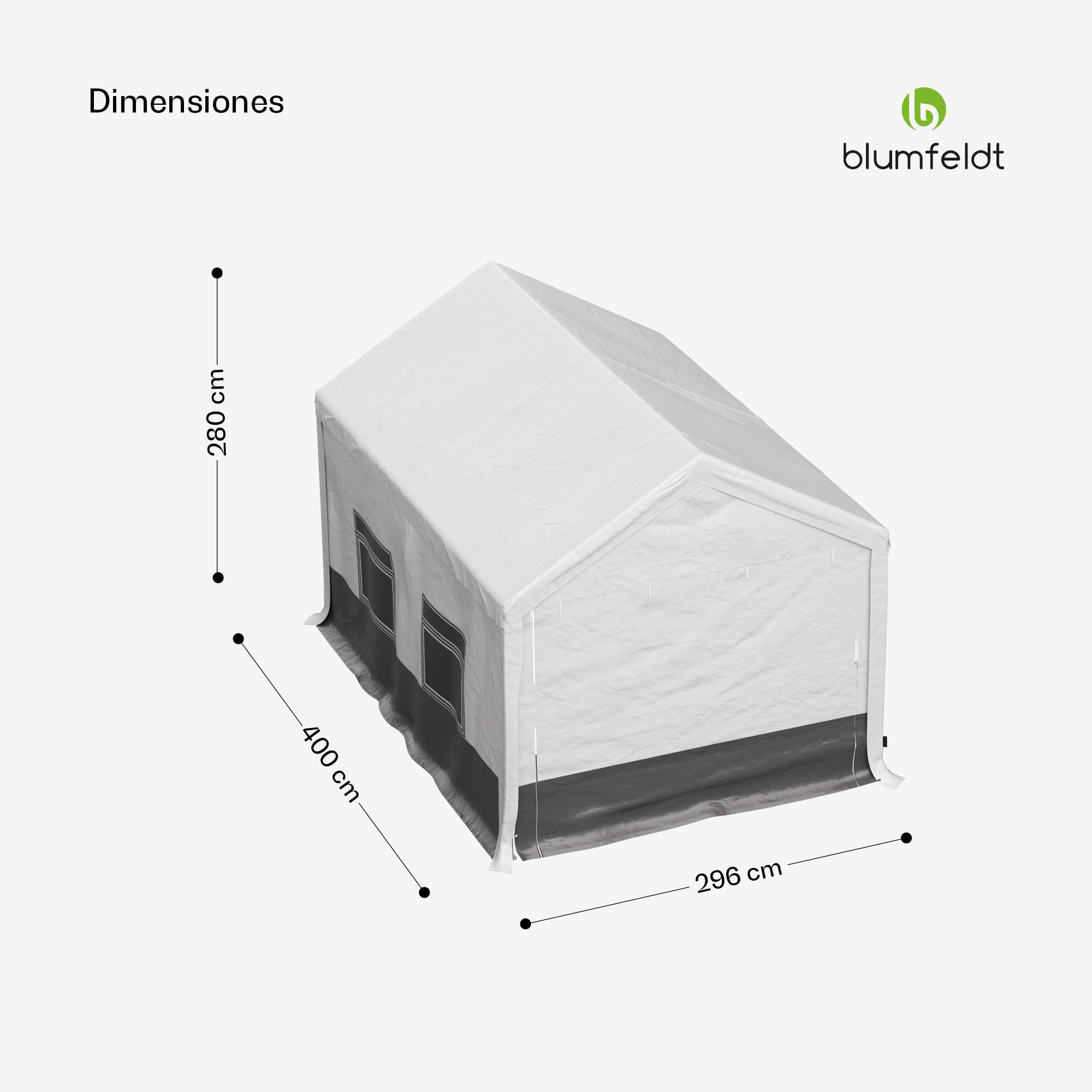 Blumfeldt Carpa - 4x3m, Carpas para Exteriores, Techo y Paredes de PE, Estructura de Acero, Fácil Montaje, Resistente al Viento y a la Intemperie, Ideal para Fiestas y Jardín