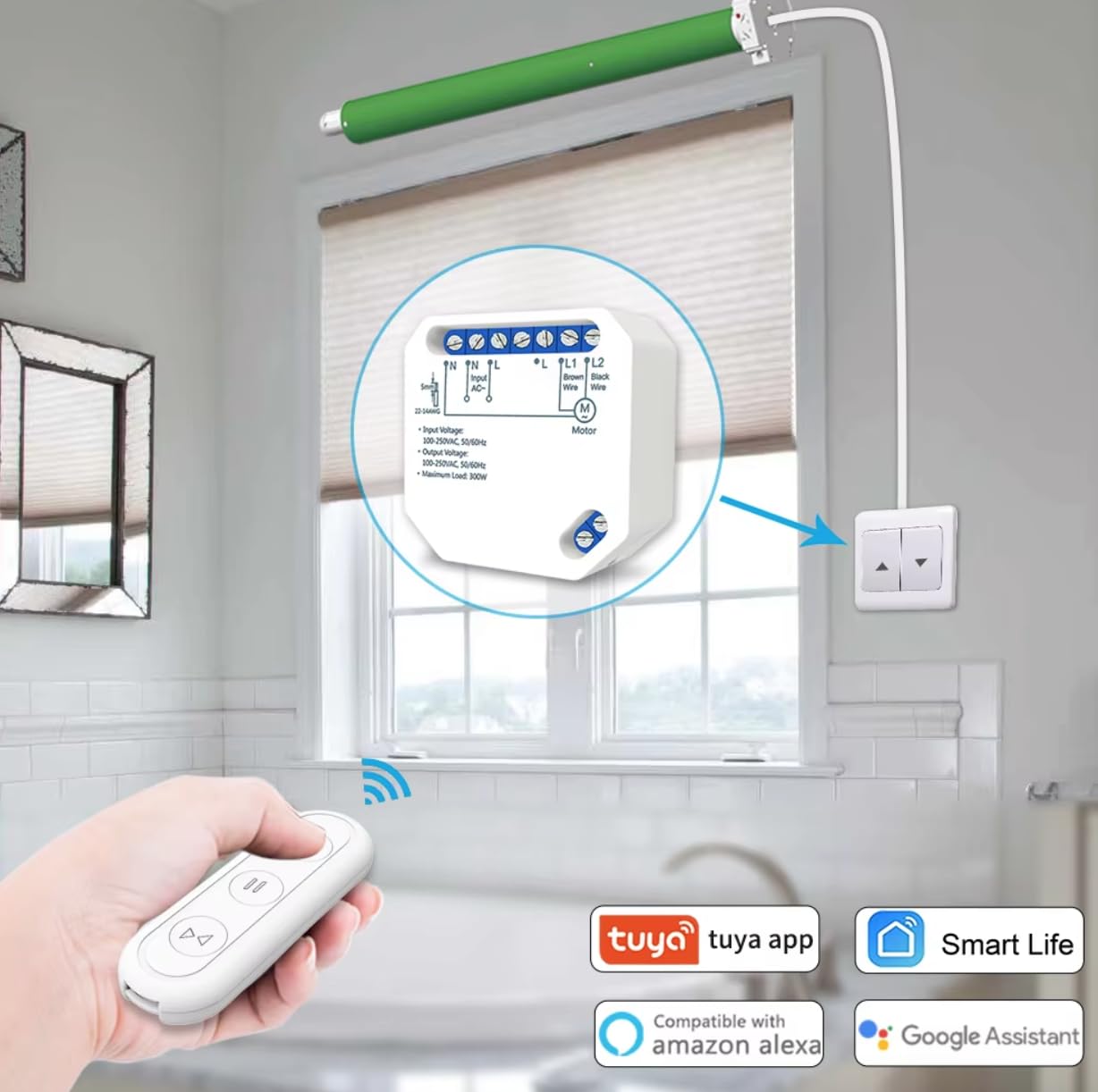 Tuya Smart Life Curtain Switch Module, Remote Control for Blinds and Roller Shutters, RF WiFi App Timer, Works with Google Home and Alexa Echo