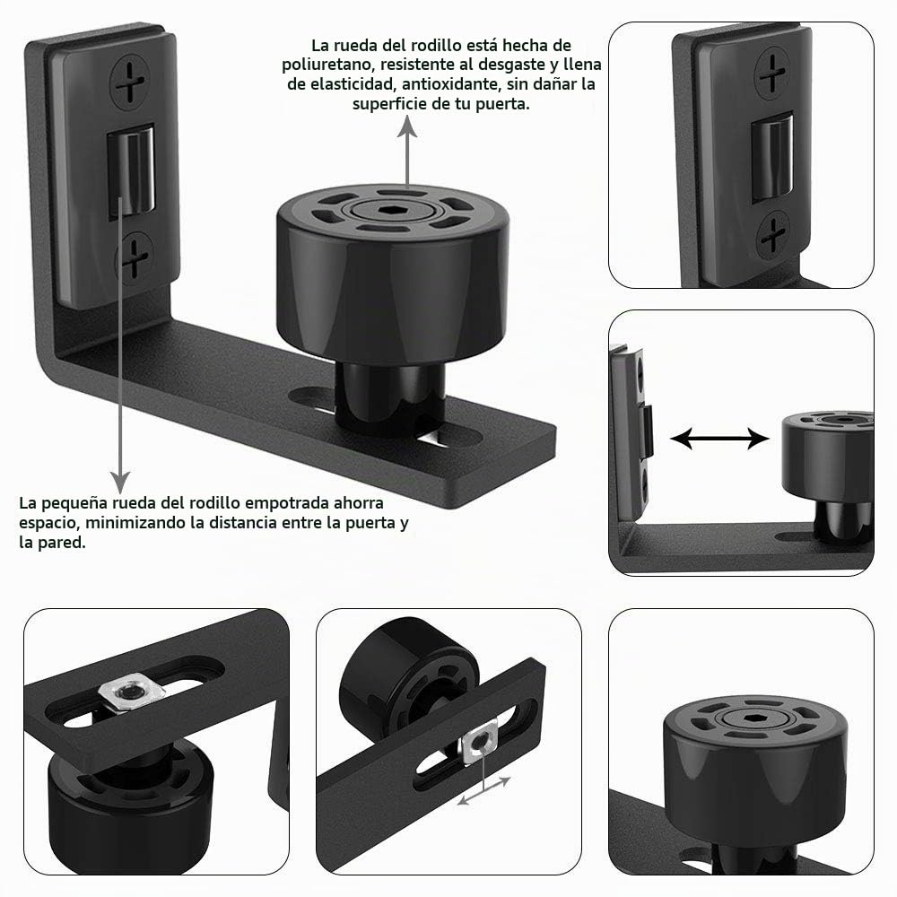 TSMST 10FT/305CM Herraje para Puerta Corredera Kit de Accesorios para Puertas Correderas con Guía de Suelo Ajustable