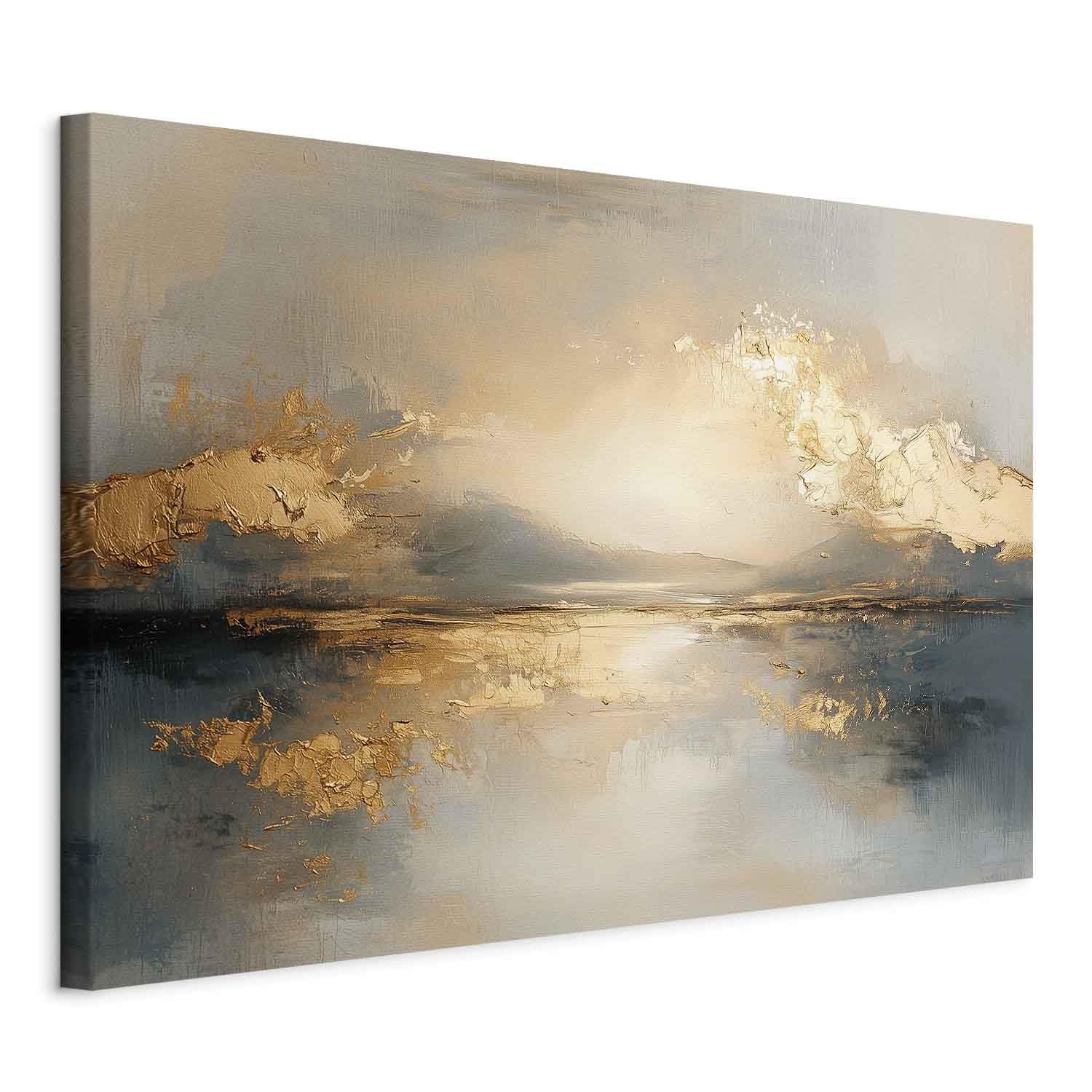 murando - Quadro con Cornice Naturale Alba Astratta 120x80 cm 1 Pezzo - Stampa su Tela Strutturata - Quadri Moderni Soggiorno Grandi - Pannelli Decorativi per Pareti - Telaio in Legno a-H-10170-b-a