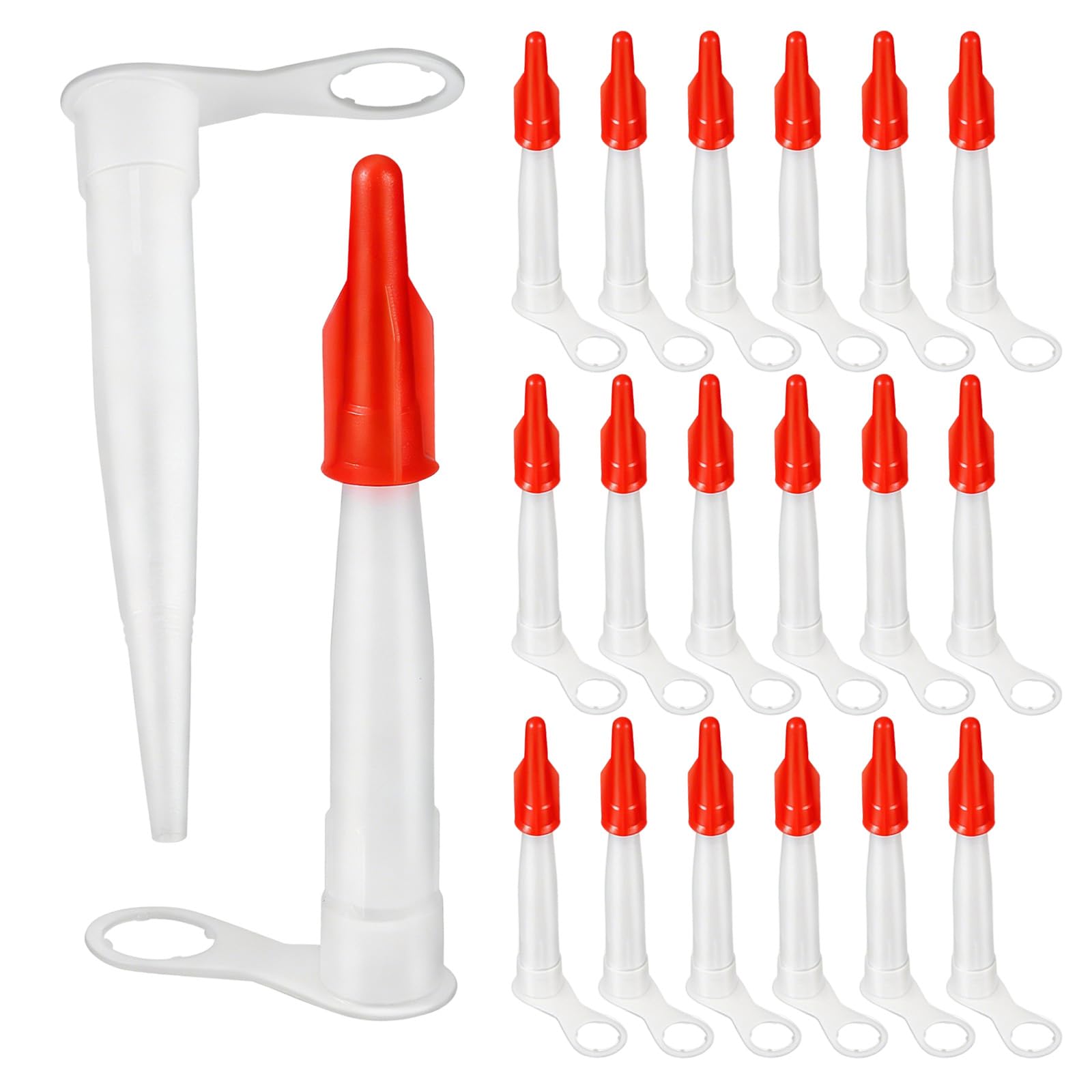 20 Pcs Resealable Sealant Nozzle, Silicone Sealant Nozzles with Red Caulk Cap Covers, Silicone Tube Nozzles for Bathroom Kitchen Sealing, Durable Spare Nozzles for Home Finishing Sealing