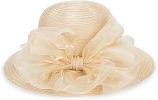 Women Kentucky Organza Derby Hat - Wide Brim Summer Sun Hat for Bridal W...