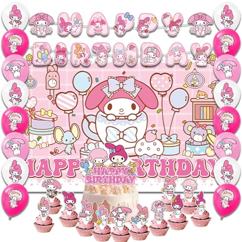42Pcs Melod Party Decoration Pack IncludesBannerCake TopperBlackdrop Balloons for Girl Melod party supplies