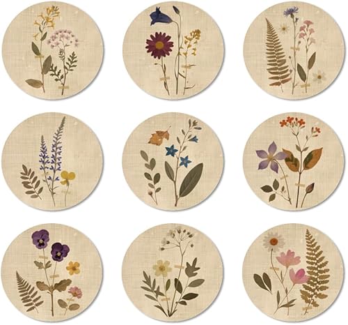 ANATTASOUL 9 posavasos de madera para bebidas, flores y plantas vintage, tapete de madera colorido para decoración de mesa auxiliar, posavasos de