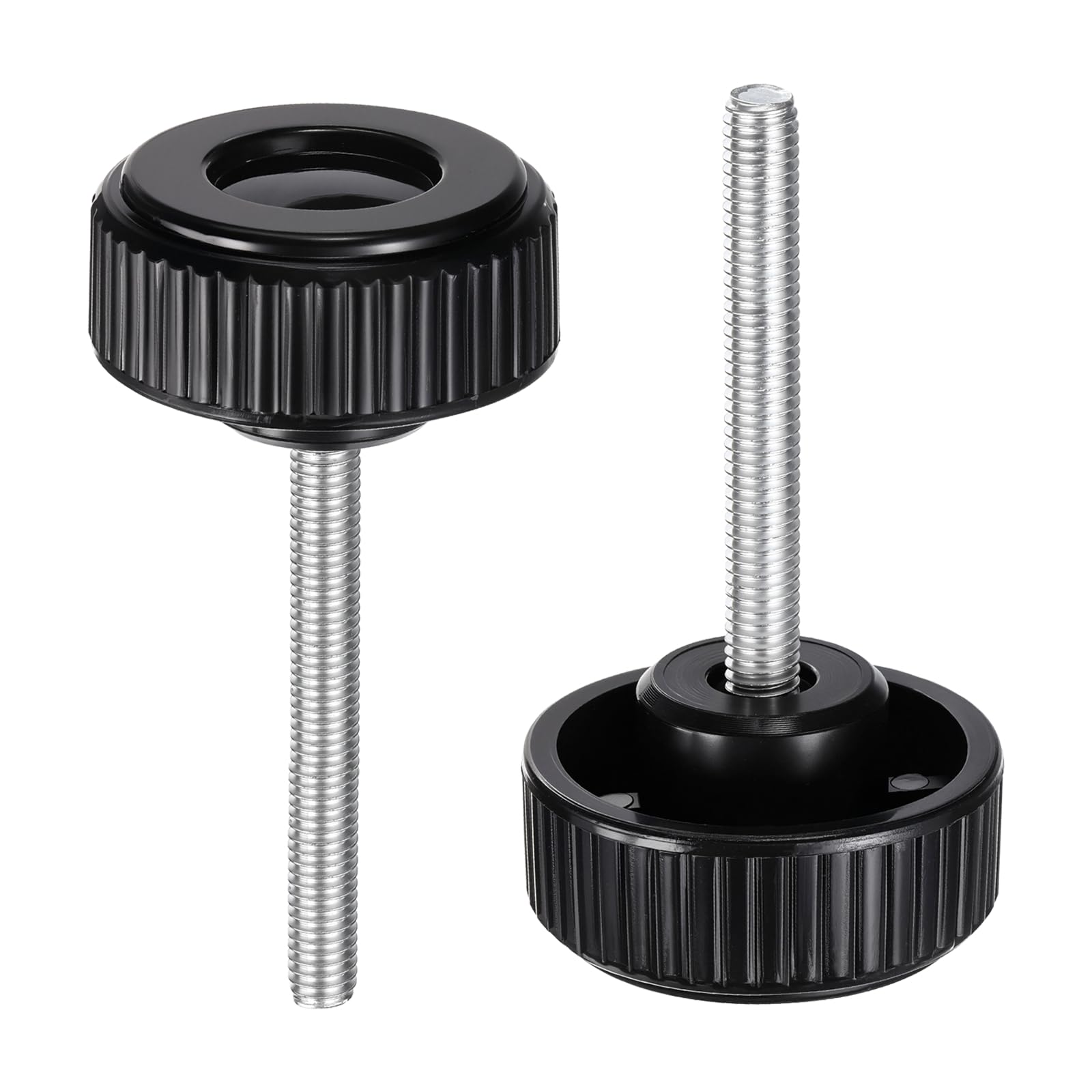 sourcing map 2pcs Knurled Clamping Knobs Thumb Screws M6 x 50mm Metric Male Thread 38mm Plastic Round Head Carbon Steel Stud Threaded Knob Thumbscrew Handle Hand Tightening Screw, Black