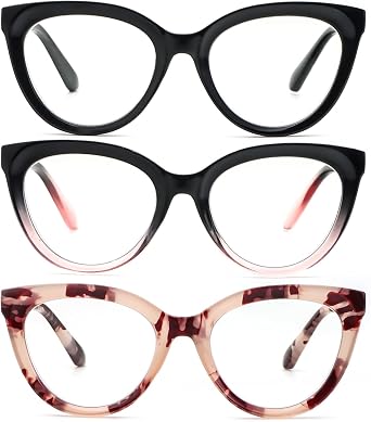 Retro Cat Eye Reading Glasses for Women 3 Pack Stylish Design Blue Light Blocking Spring Hinges Readers
