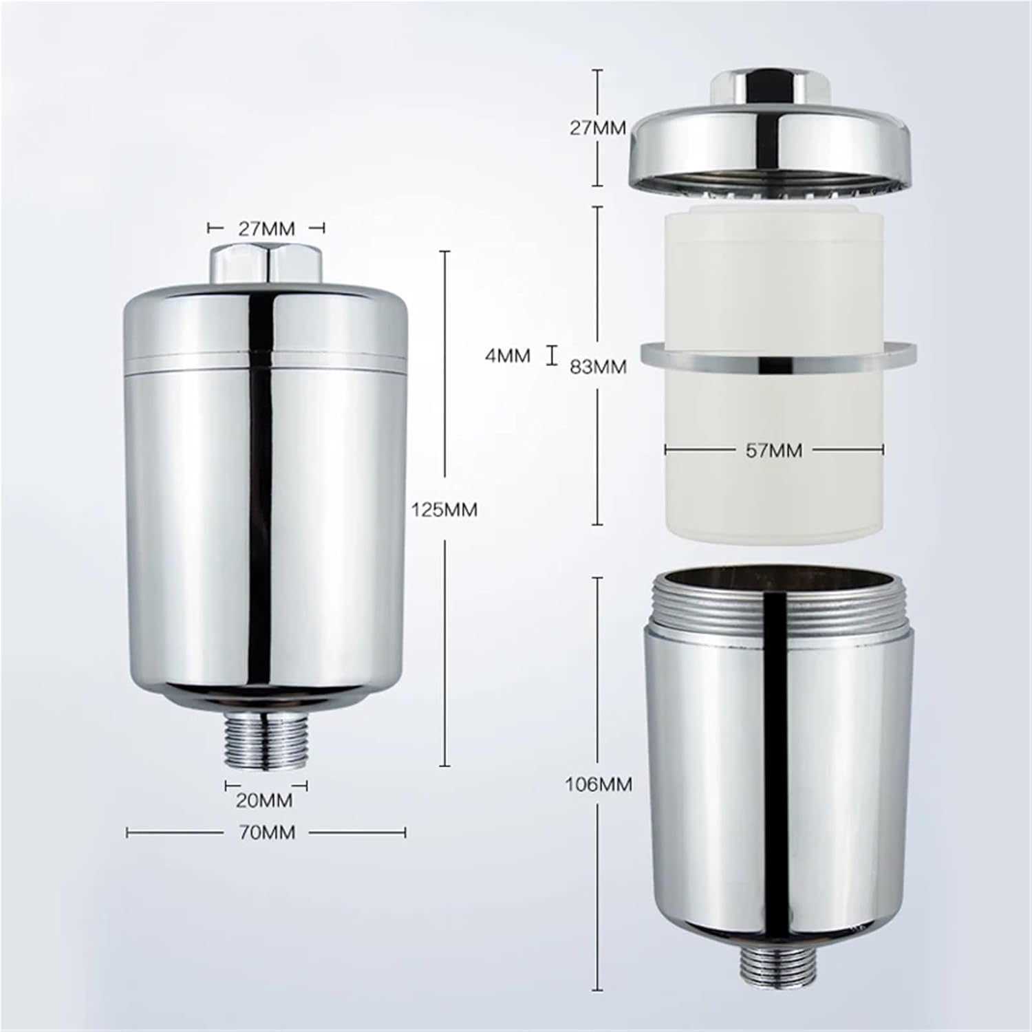 High flow replaceable universal KDF Shower Water Filter(WHITE)