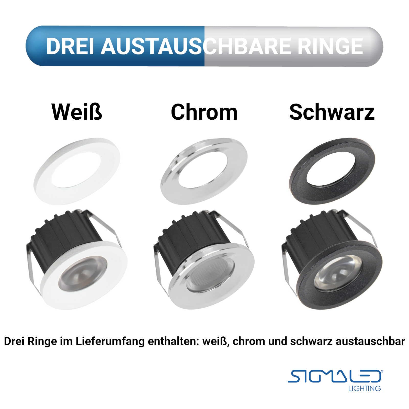 SIGMALED LIGHTING, Mini-LED-Einbaustrahler 3W, Spritzwassergeschützt für den Außenbereich, dimmbar, Warmweiß 3000K, 300 Lumen, IP54 Runde Einbauspot, 220V / 230V AC, 2er-Pack (1 Box mit 2 Stuck)