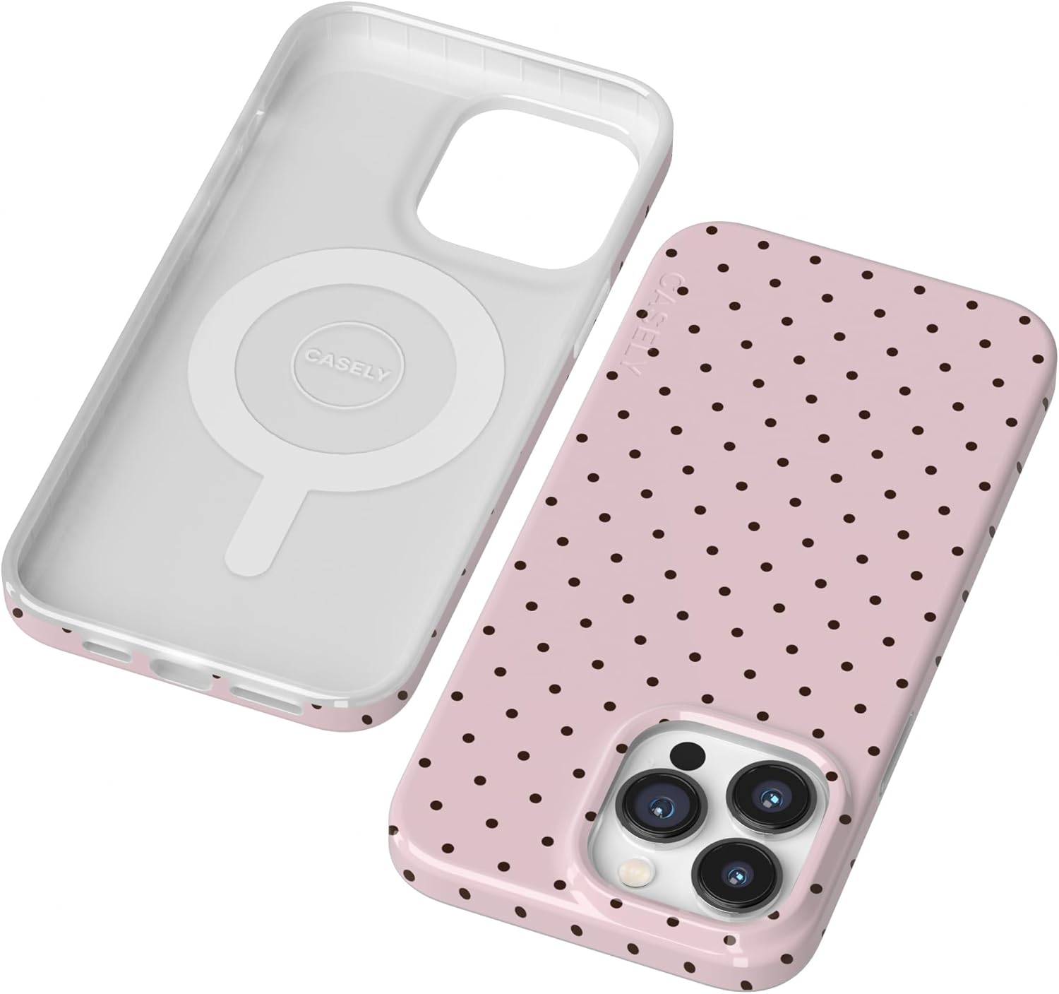 Casely iPhone 14 Pro Max Case | On the Dot | Pink & Brown Polka Dot | Compatible with MagSafe | Classic Ultra Slim Design