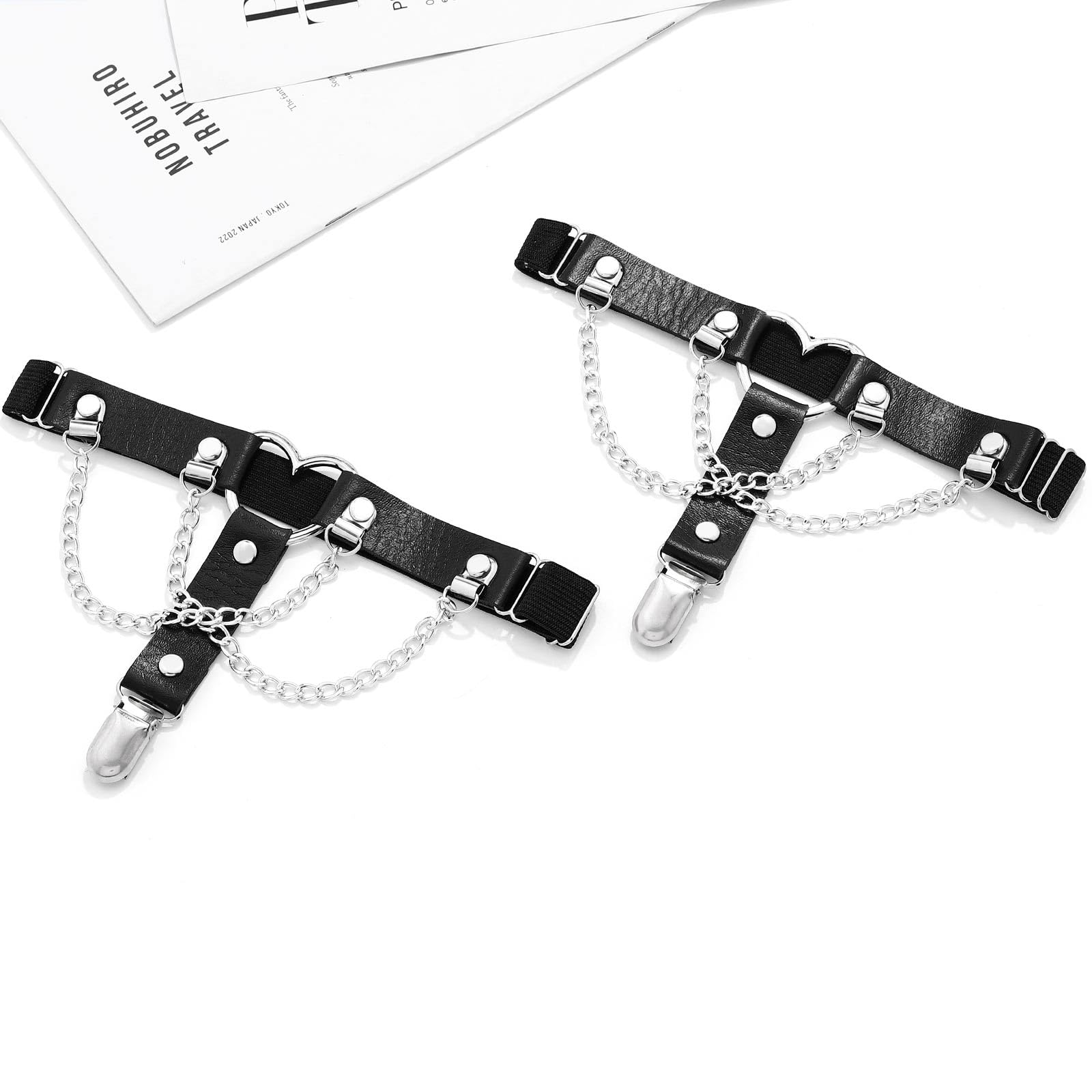 Thigh High Garter Belt Adjustable Rock Heart Gothic Leg Suspender Belts Rave Party Thigh Lingerie for Women(2 PCs)