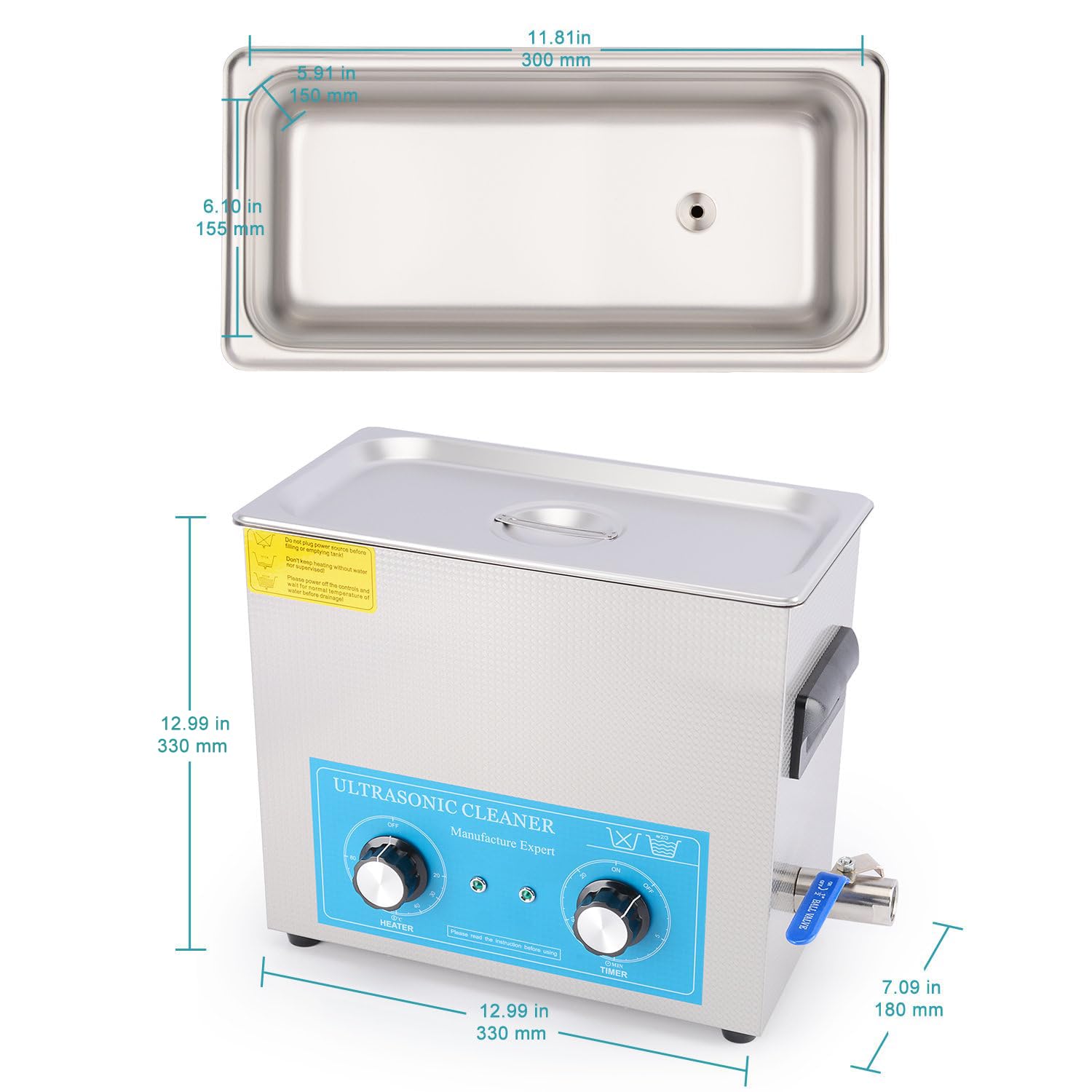 stonylab Myjka Ultradźwiękowa 6,5 L, Stal Nierdzewna 304, Mechaniczny Panel Sterowania z Ogrzewaniem i Timerem, 40kHz 220V, do Laboratorium, Czyszczenia Biżuterii, Okularów i Części